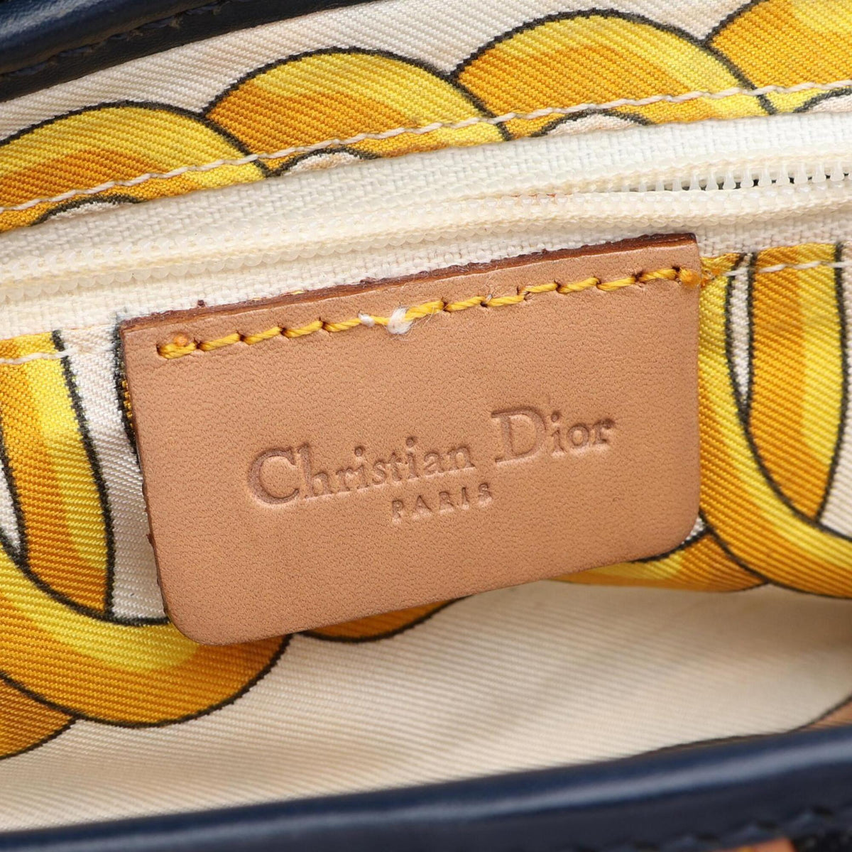 Christian Dior Brown Navy Denim Leather Handbag Saddle Bag (Pre-Owned)