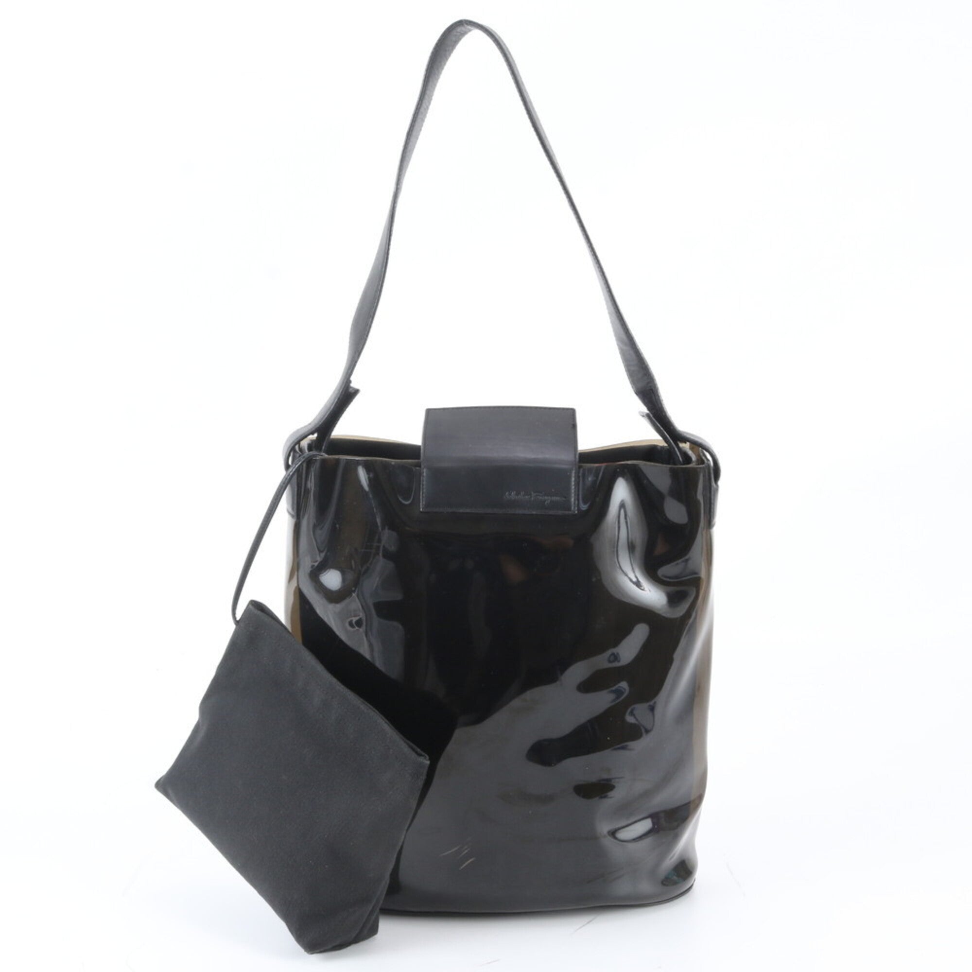 Salvatore Ferragamo Black Leather Canvas Shoulder Bag (Pre-Owned)