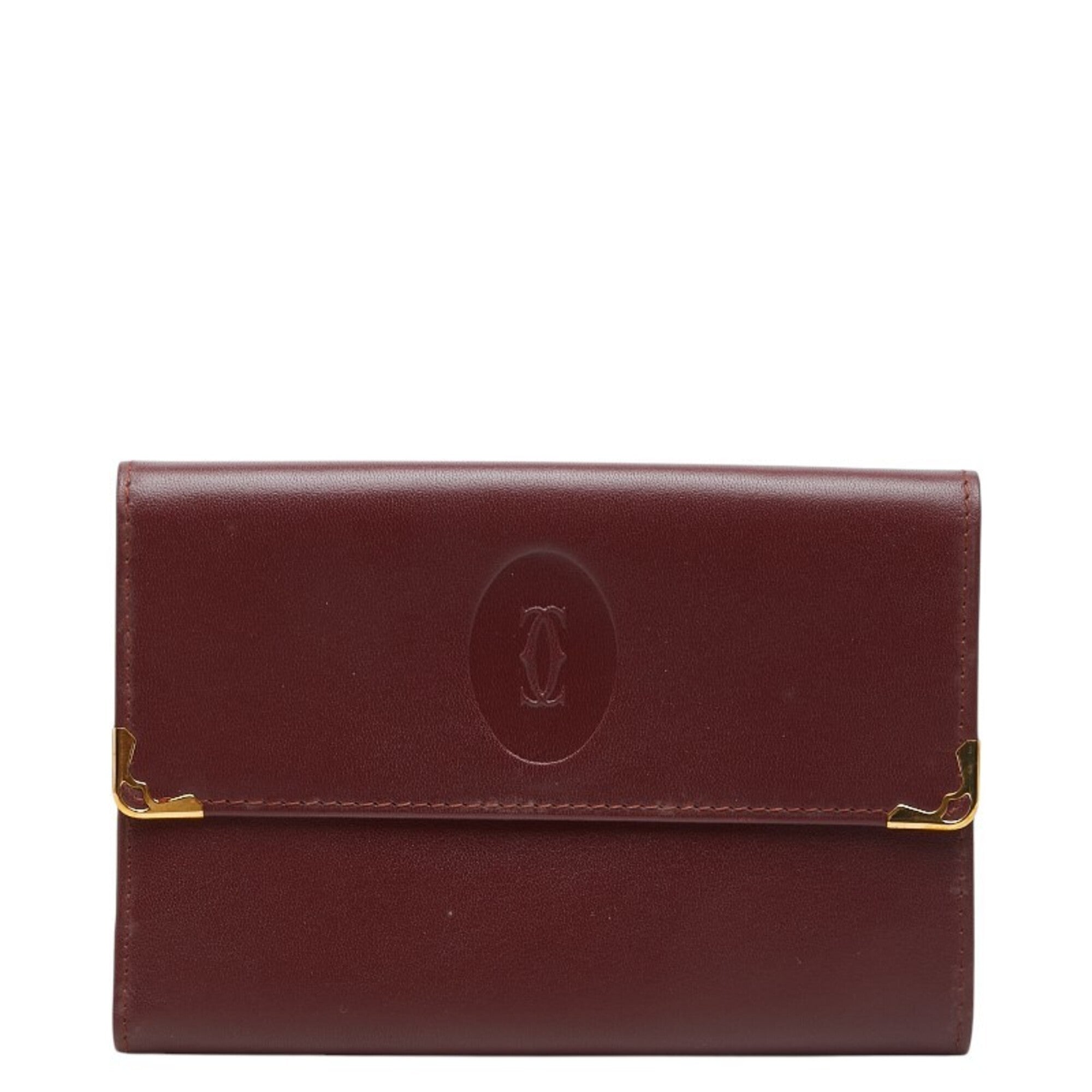 Cartier Must Bordeaux Wine Red Leather Wallet (Tri-Fold) (Pre-Owned)