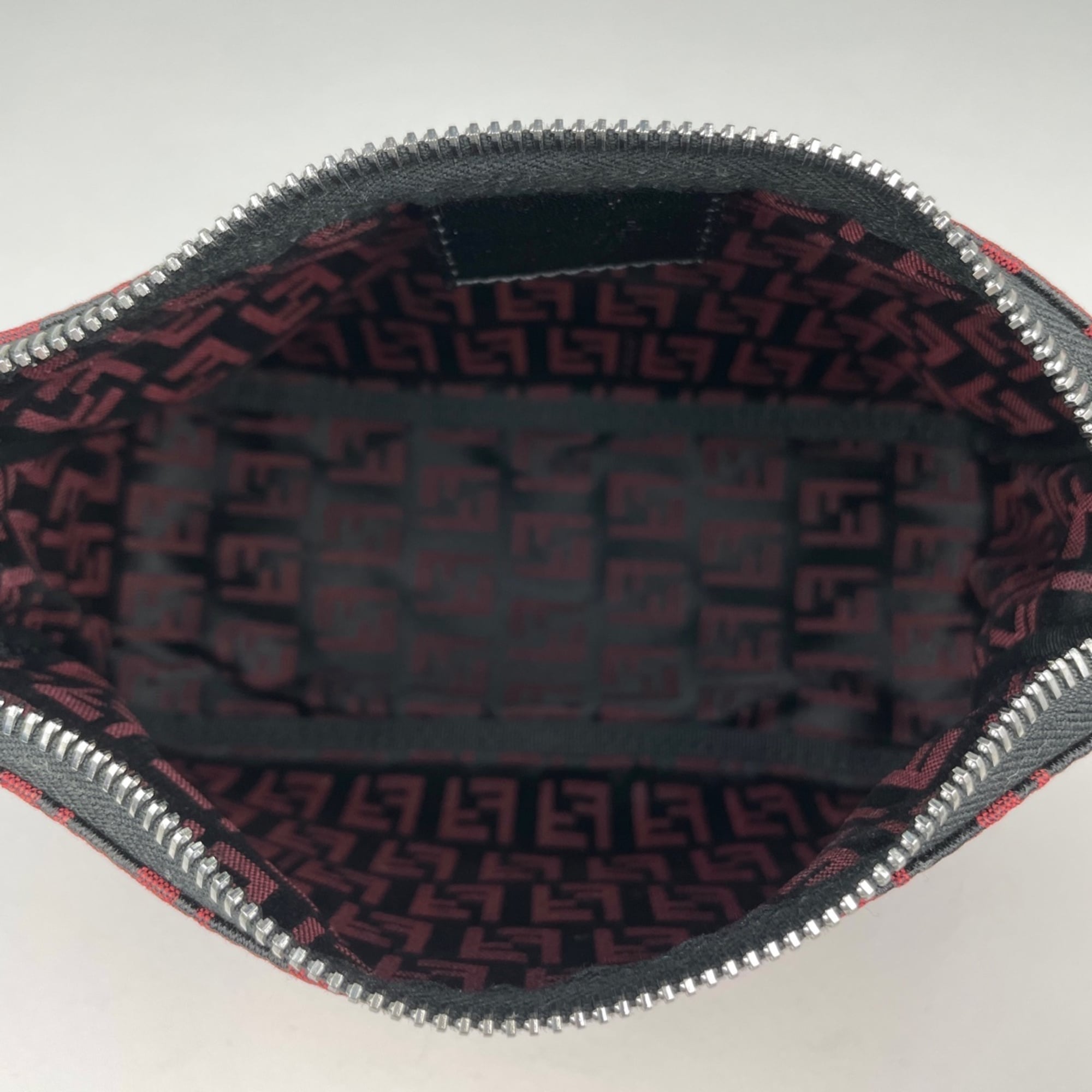 Fendi Zucchino Black Red Color Canvas Handbag (Pre-Owned)