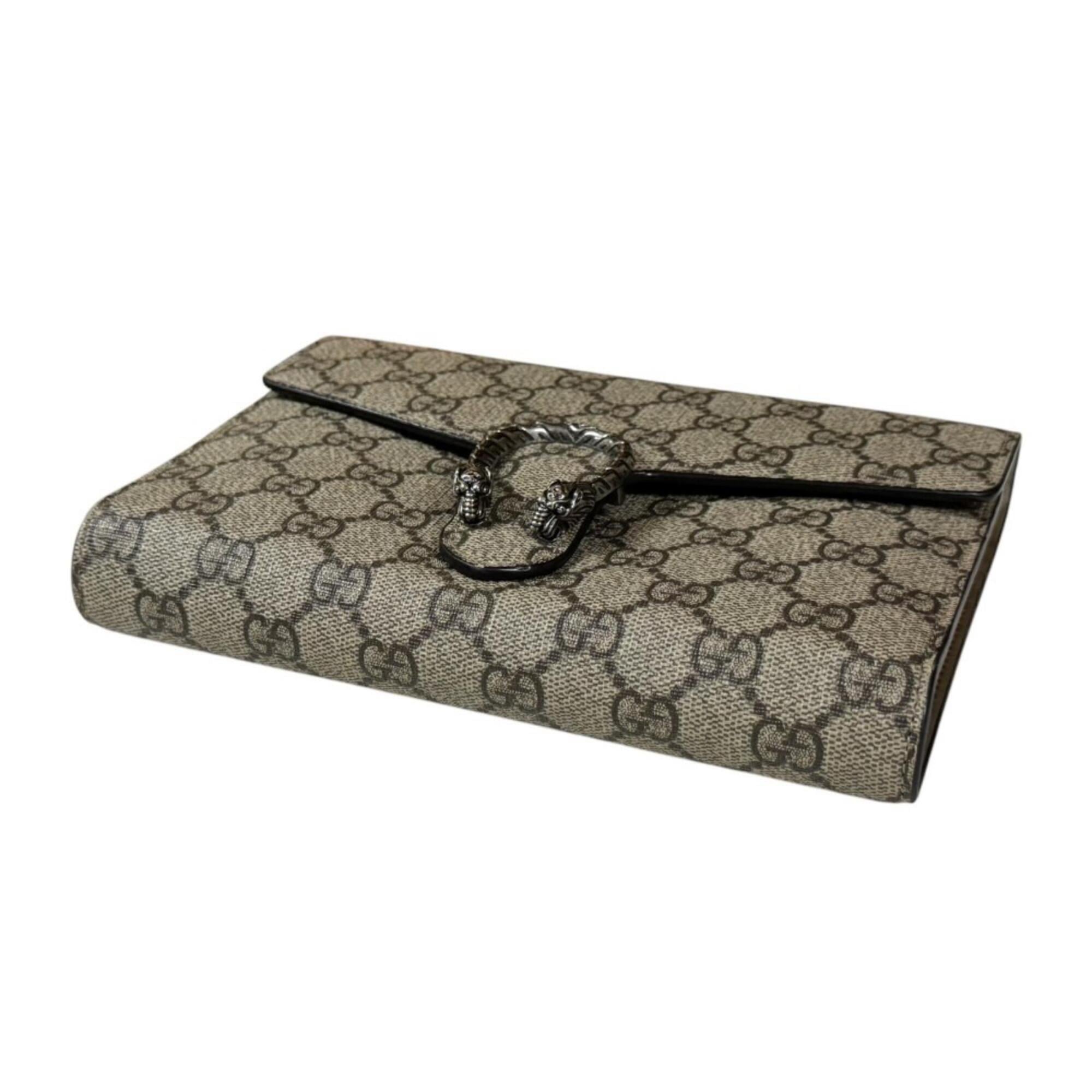 Gucci Beige Brown Gg Supreme Chain/Shoulder Wallet (Pre-Owned)