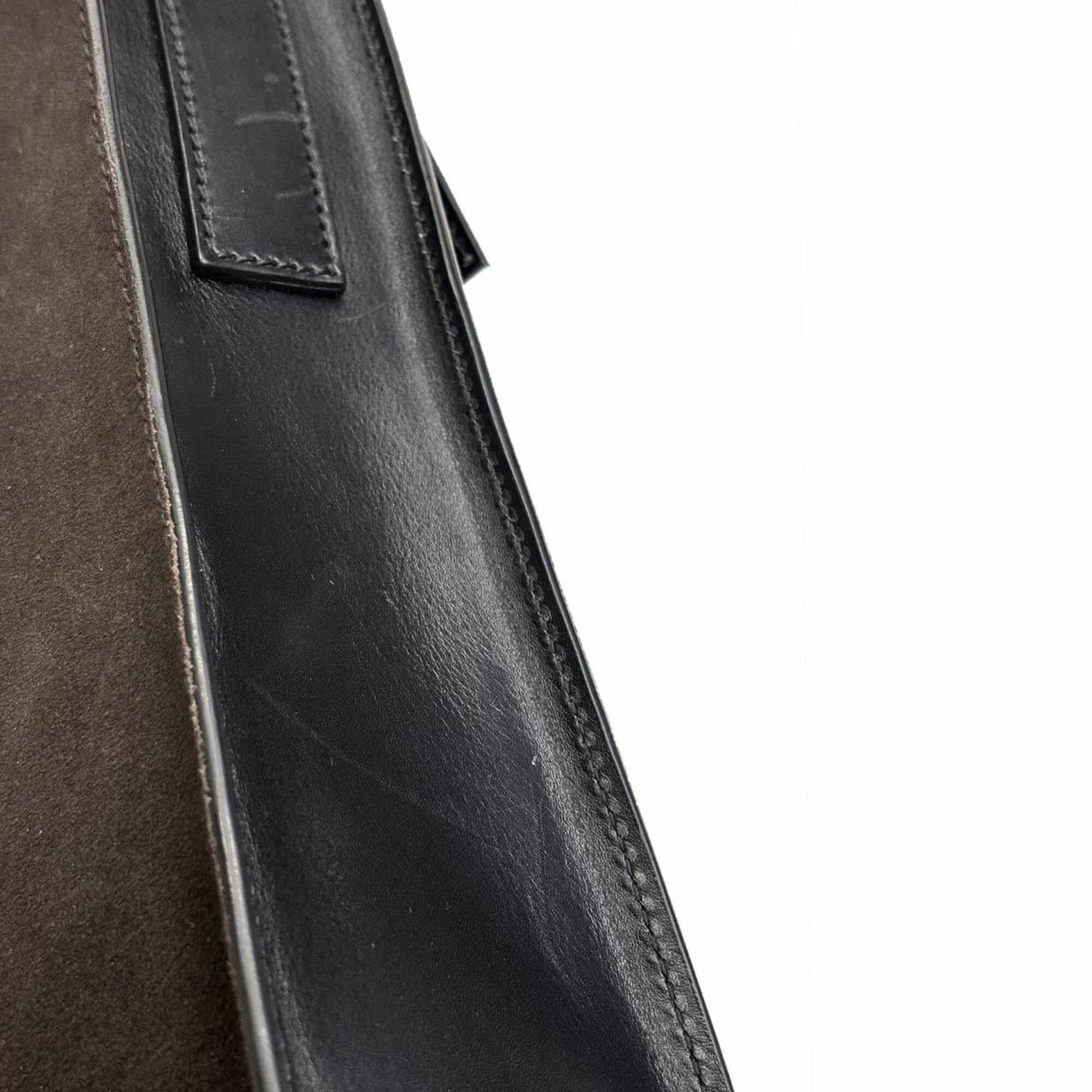 Gucci Black Brown Suede Leather Shoulder Bag (Pre-Owned)
