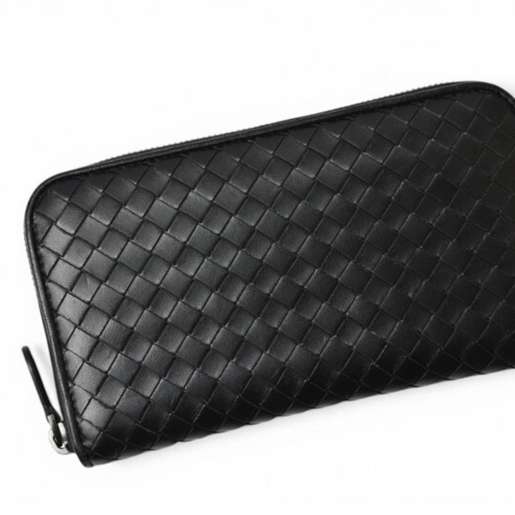 Bottega Veneta Intrecciato Black Leather Long Wallet (Bi-Fold) (Pre-Owned)