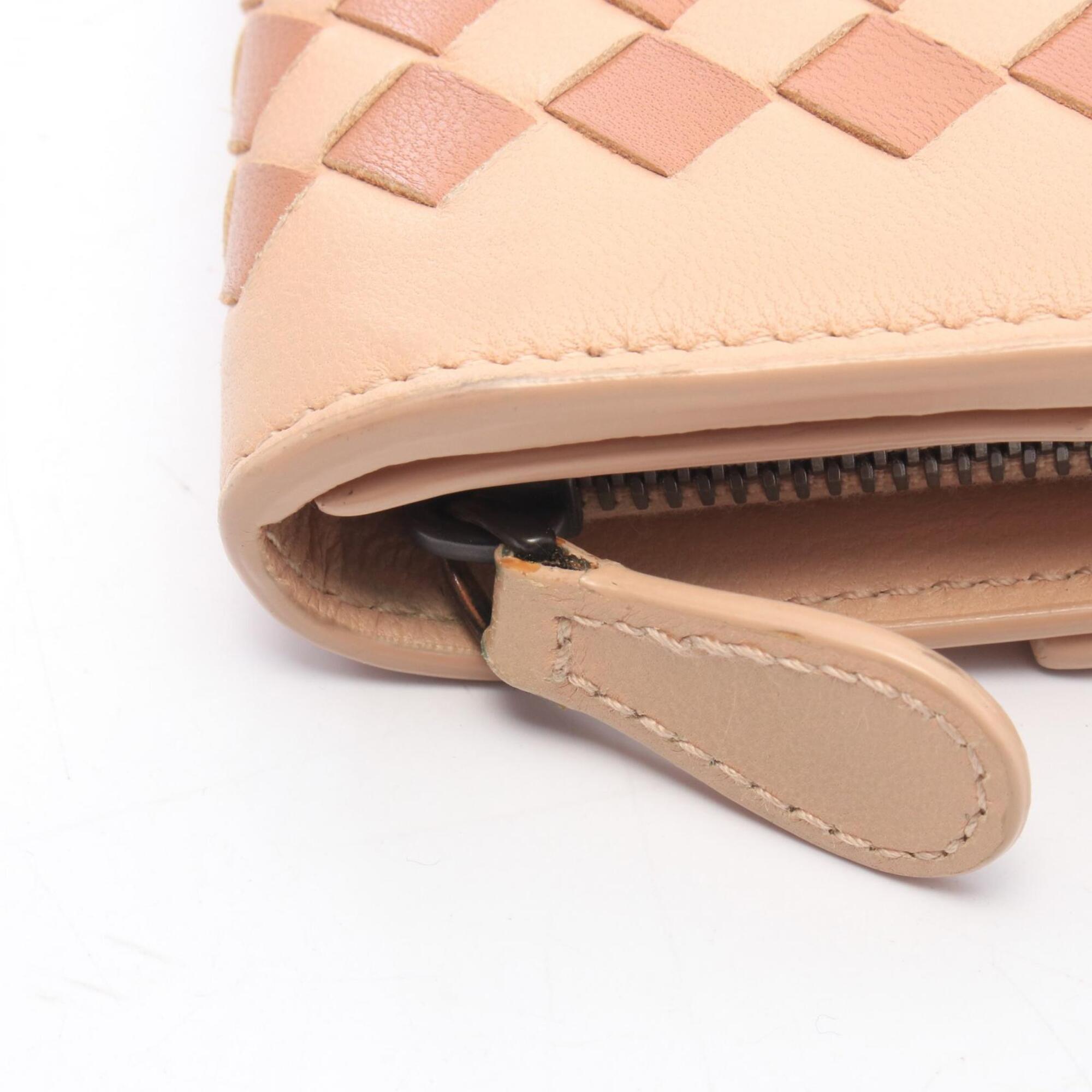 Bottega Veneta Intrecciato Brown Pink Leather Long Wallet (Bi-Fold) (Pre-Owned)
