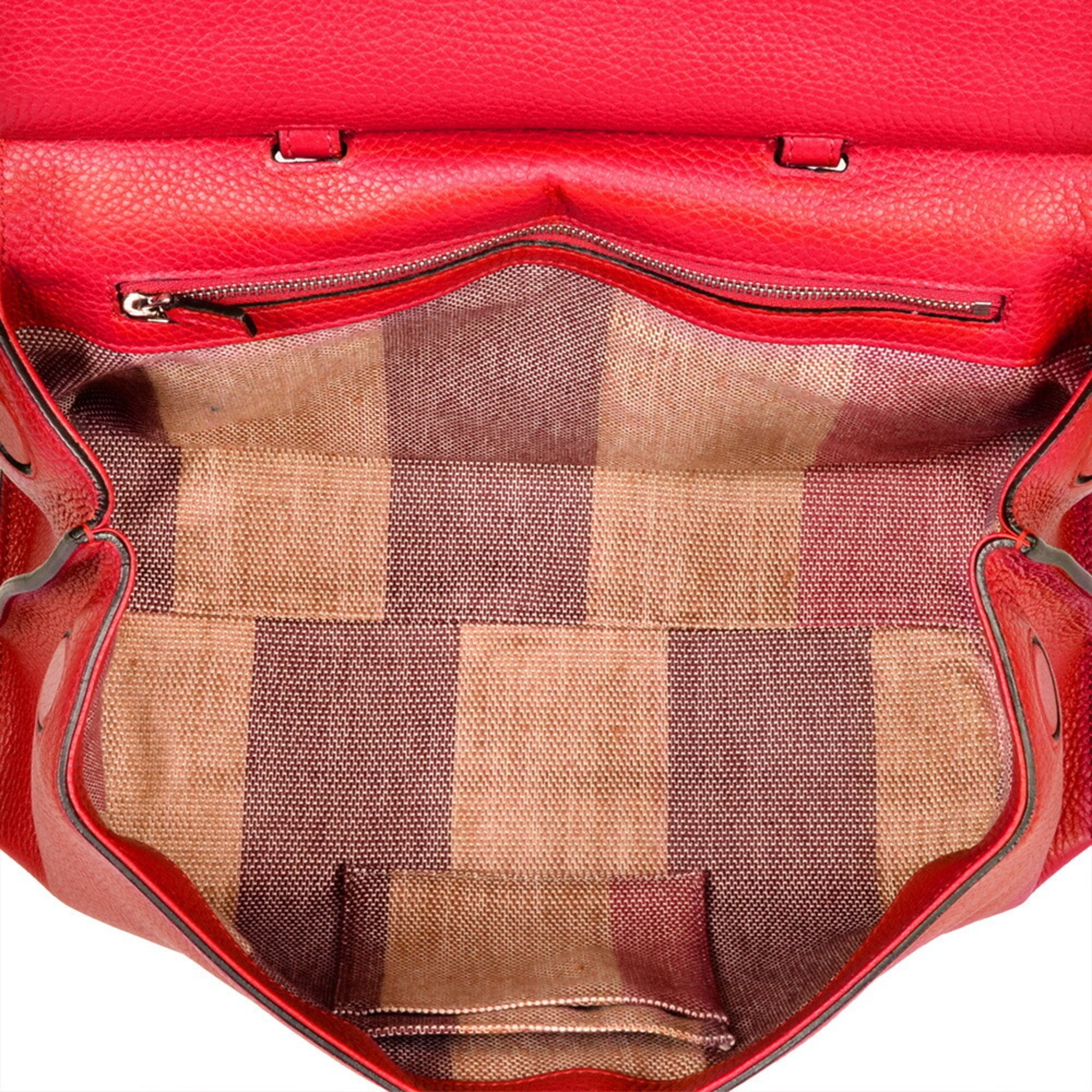 Gucci Daily Red Color Leather Bamboo Handbag (Pre-Owned)