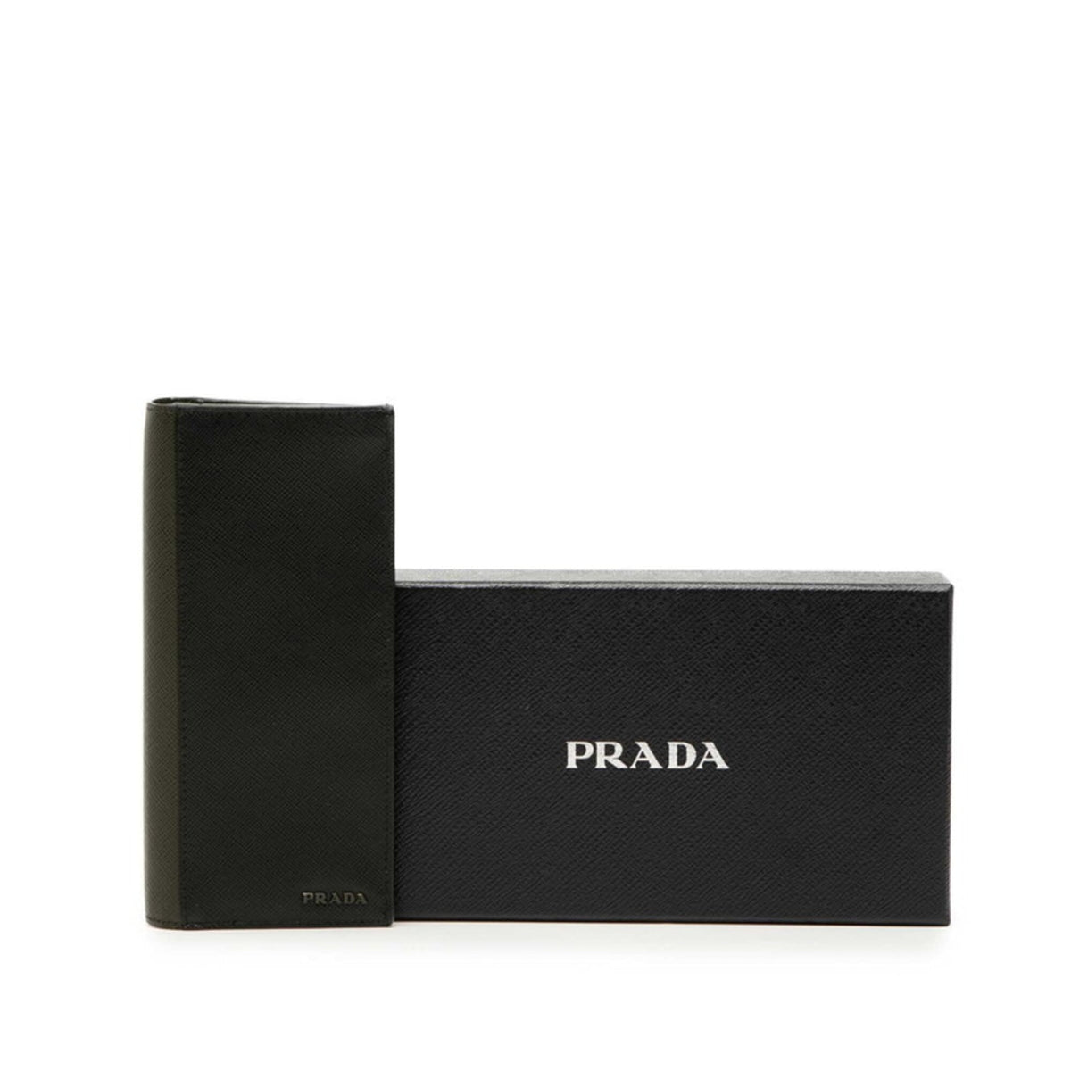 Prada Black Green Leather Long Wallet (Bi-Fold) (Pre-Owned)