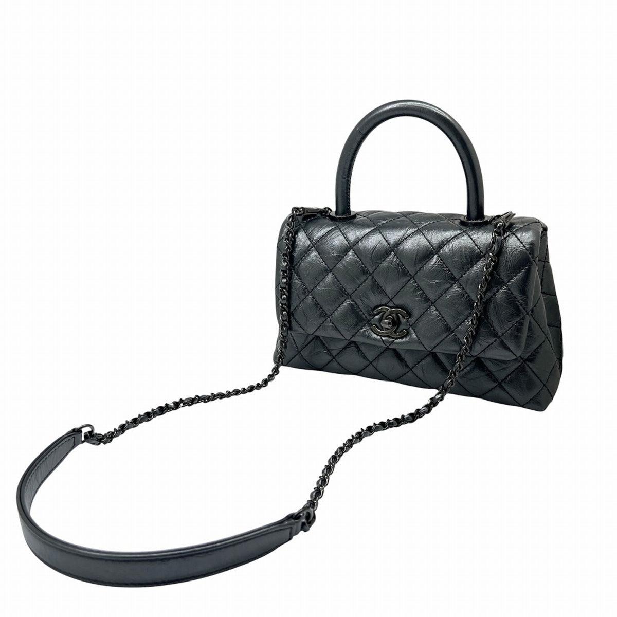 Chanel Metallic Gray Leather Handbag Shoulder Bag (Pre-Owned)
