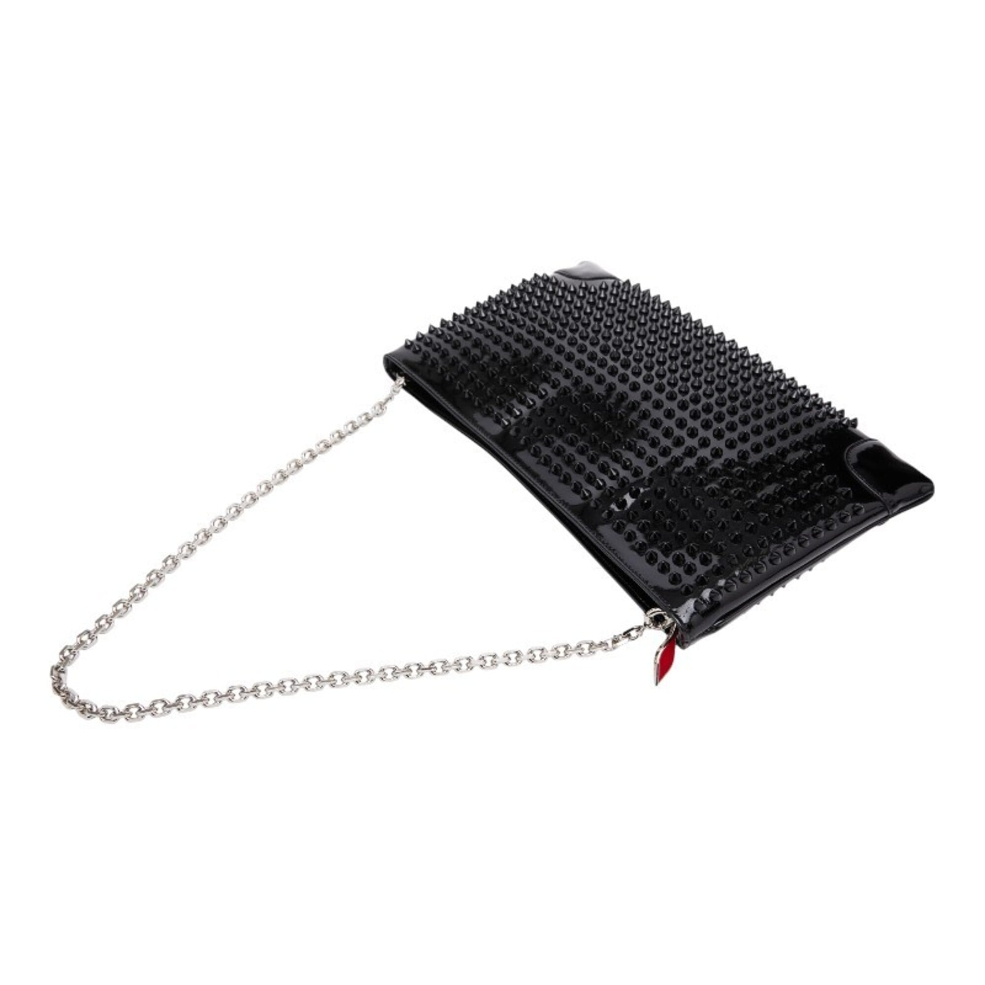 Christian Louboutin Black Patent Leather Clutch Bag Shoulder Bag (Pre-Owned)