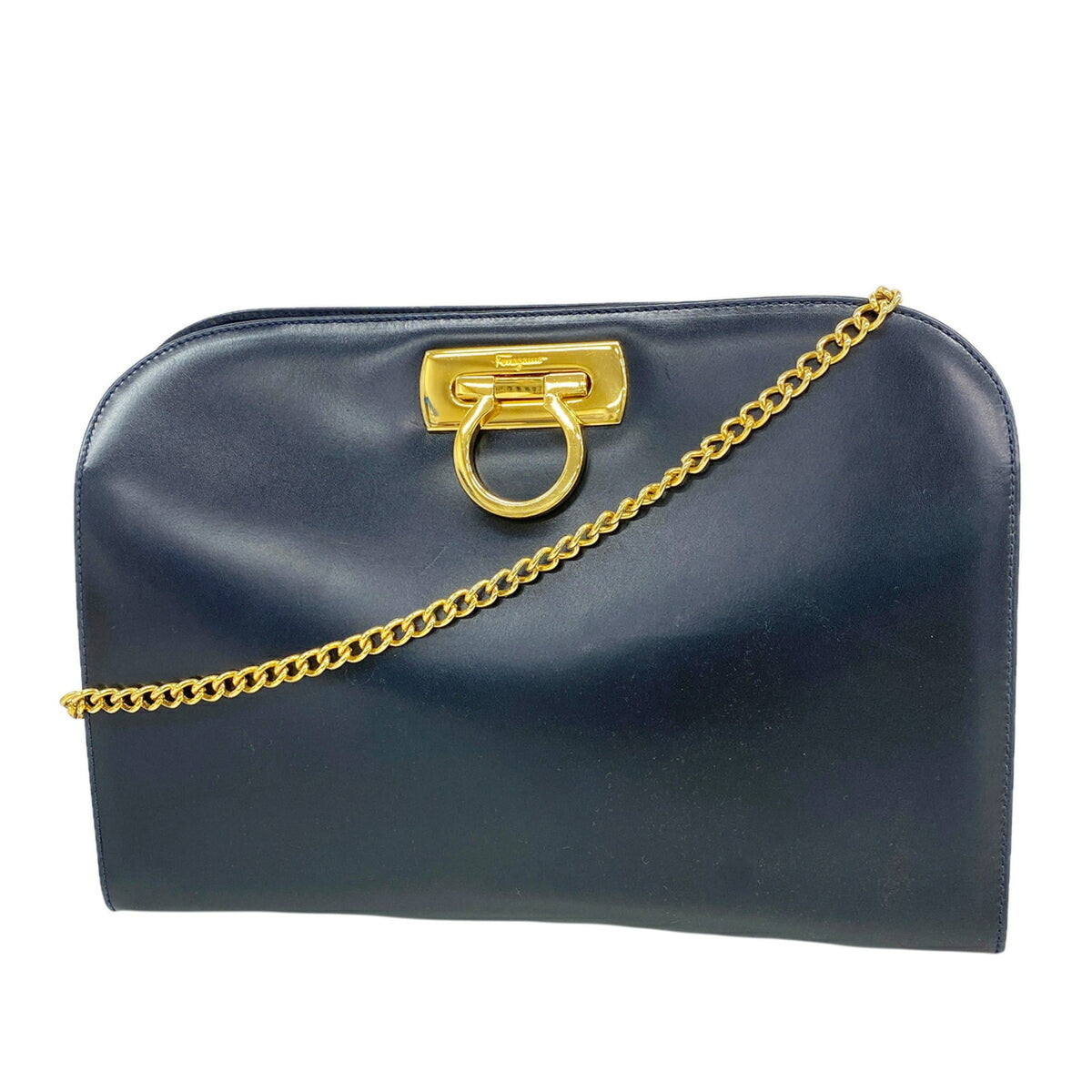 Salvatore Ferragamo Navy Leather Shoulder Bag (Pre-Owned)