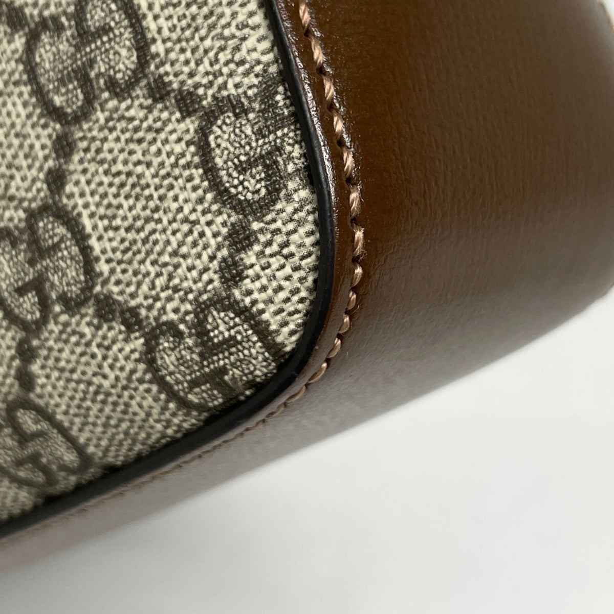 Gucci Beige Brown Coated Canvas Leather Shoulder Bag (Pre-Owned)