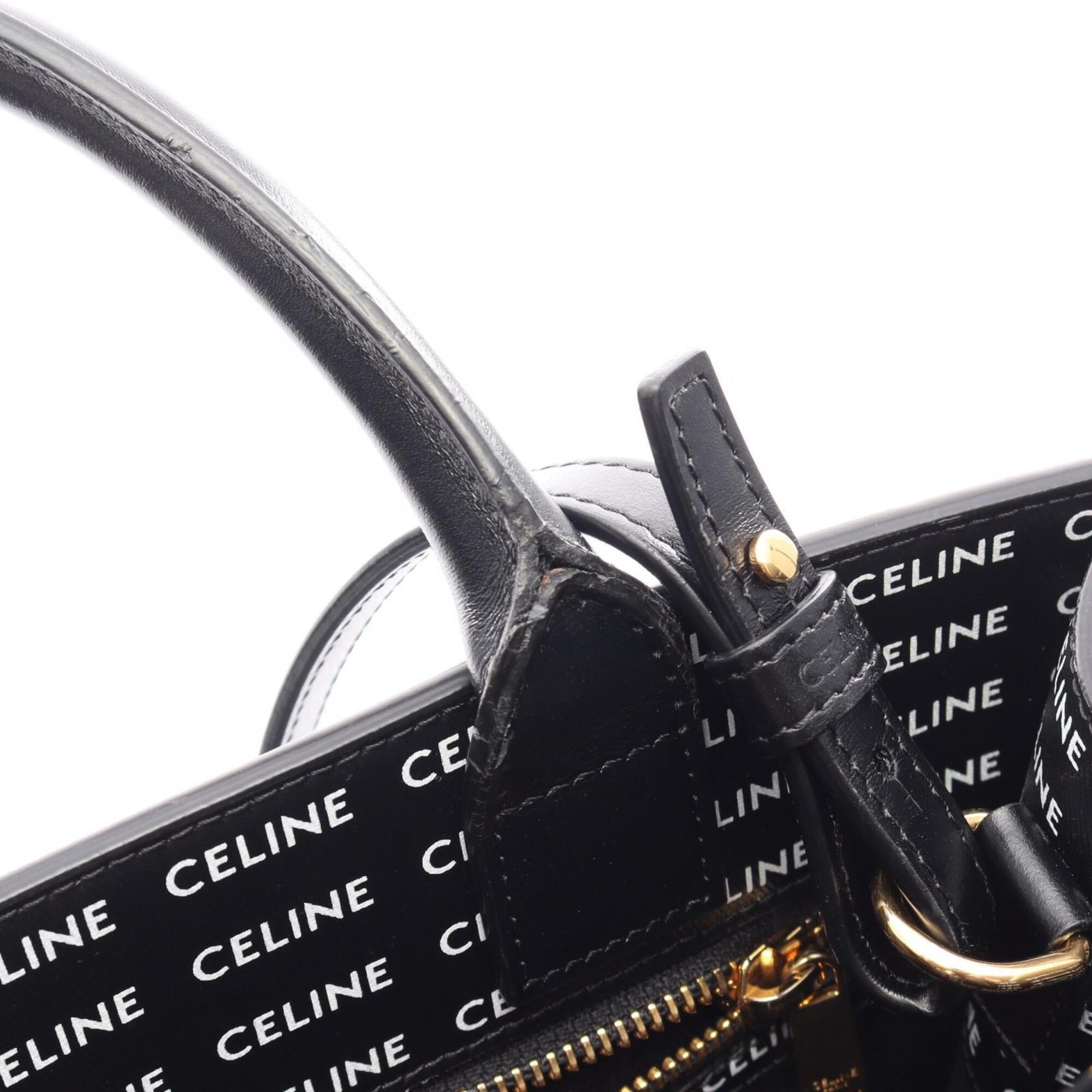Celine Black White Coated Canvas Leather Handbag Tote Bag (Pre-Owned)