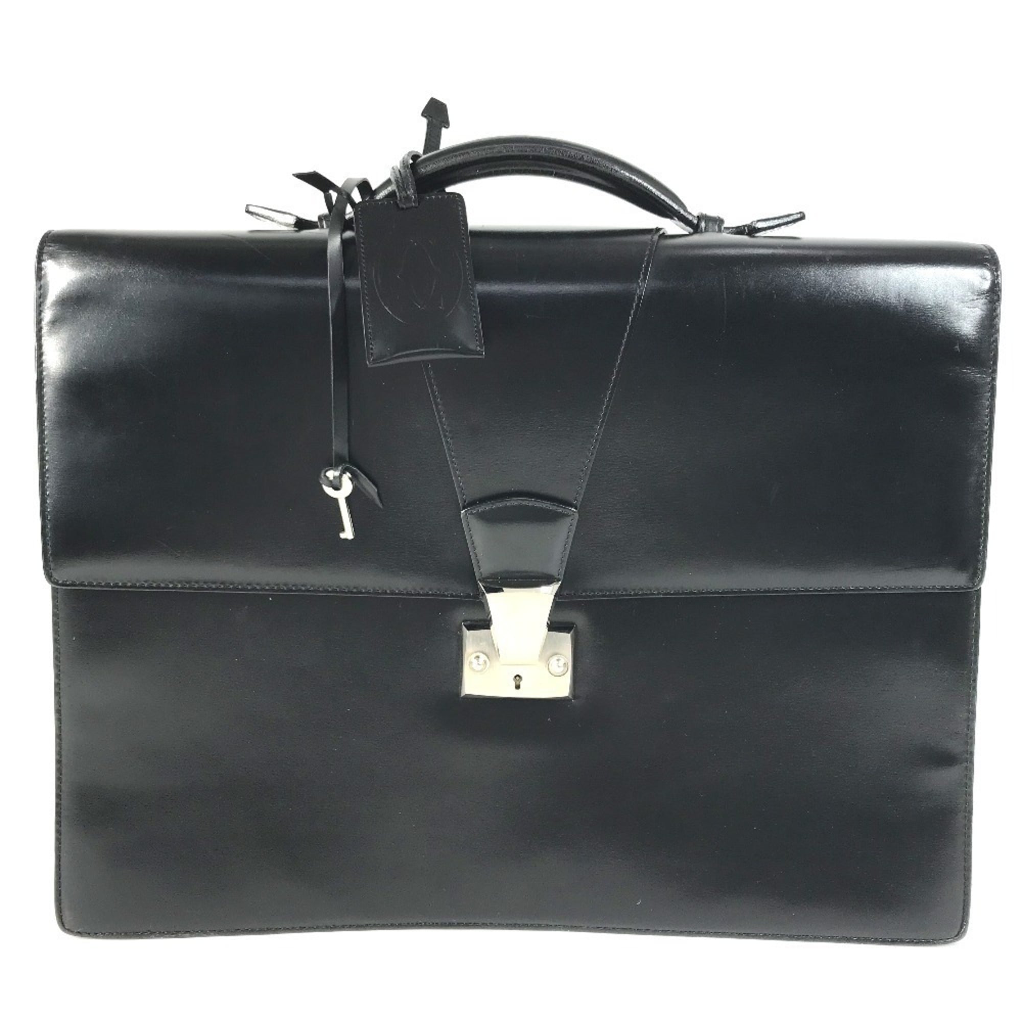 Cartier Black Leather Briefcase Handbag Tote Bag (Pre-Owned)