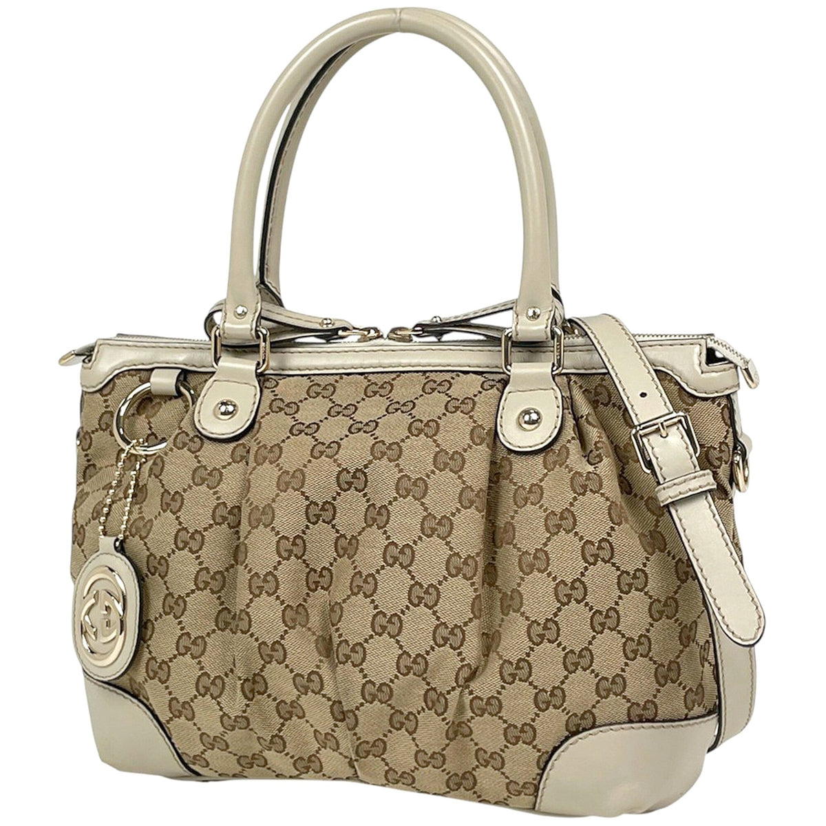 Gucci Beige Gg Canvas Handbag (Pre-Owned)