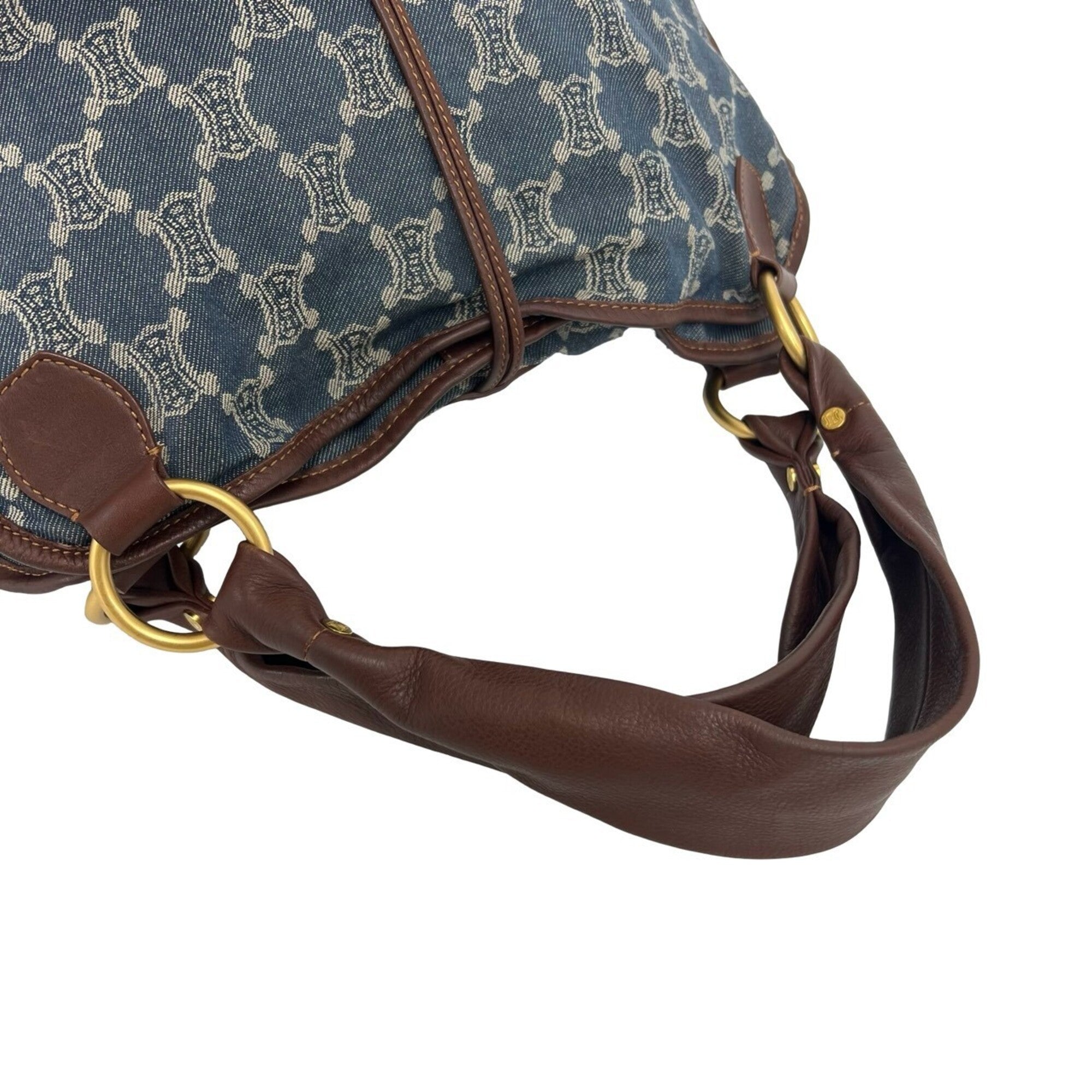 Celine Blue Brown Denim Leather Shoulder Bag (Pre-Owned)