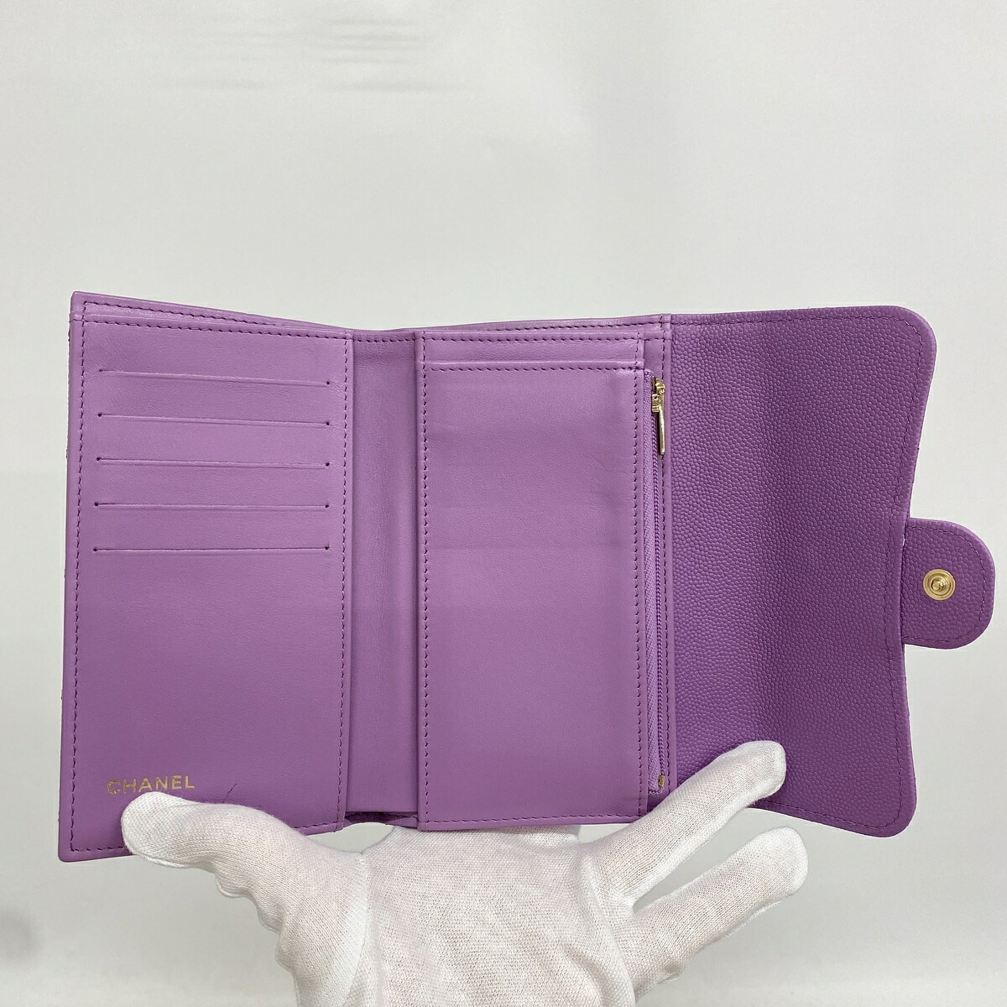 Chanel Purple Grained Calfskin Wallet (Tri-Fold) (Pre-Owned)