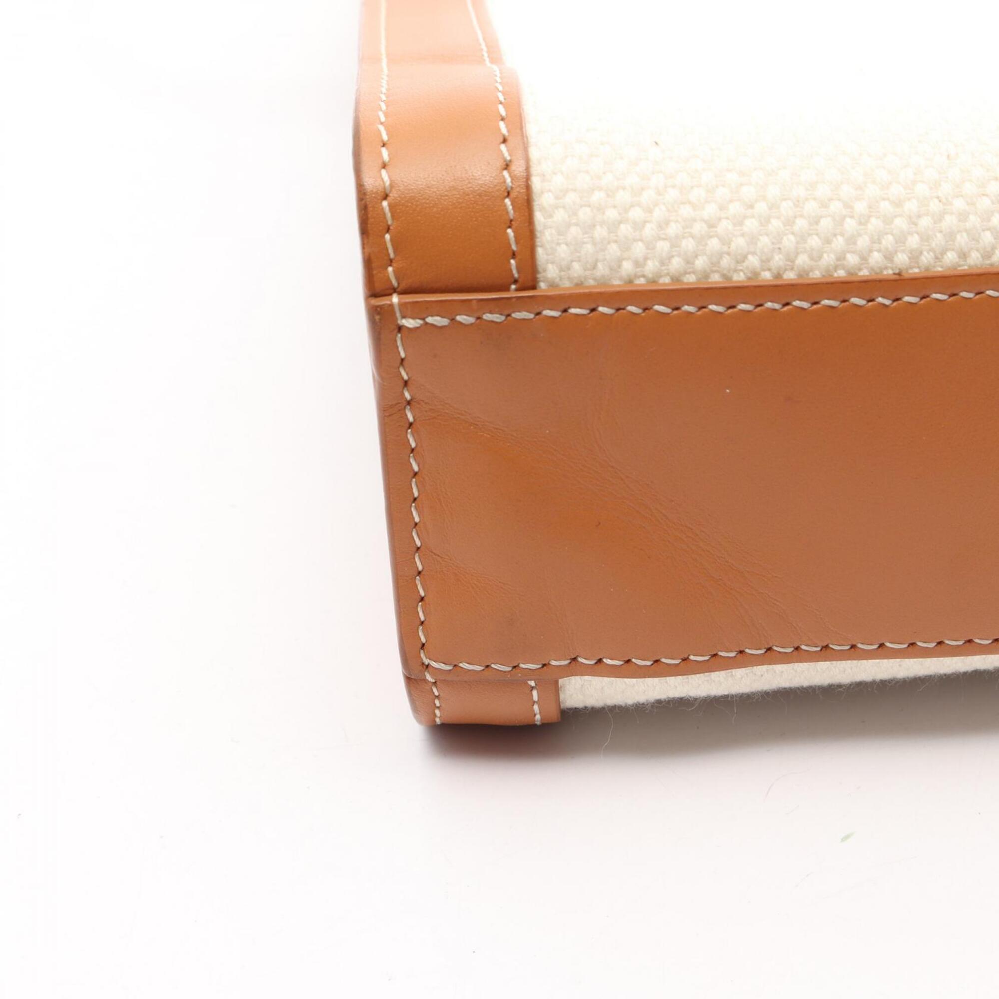 Celine Brown Ivory Canvas Leather Handbag Tote Bag (Pre-Owned)