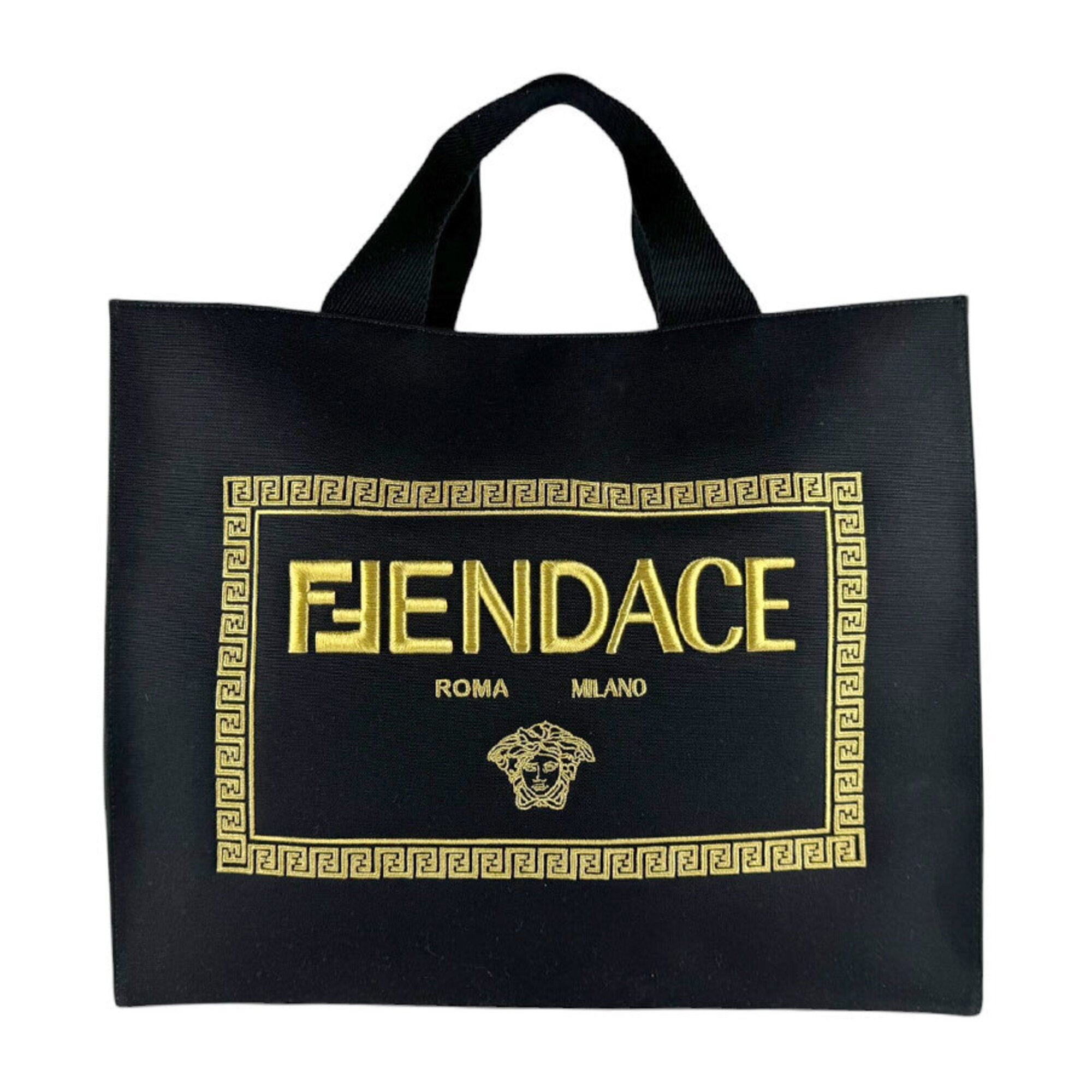 Fendi Black Gold Canvas Handbag Shoulder Bag (Pre-Owned)