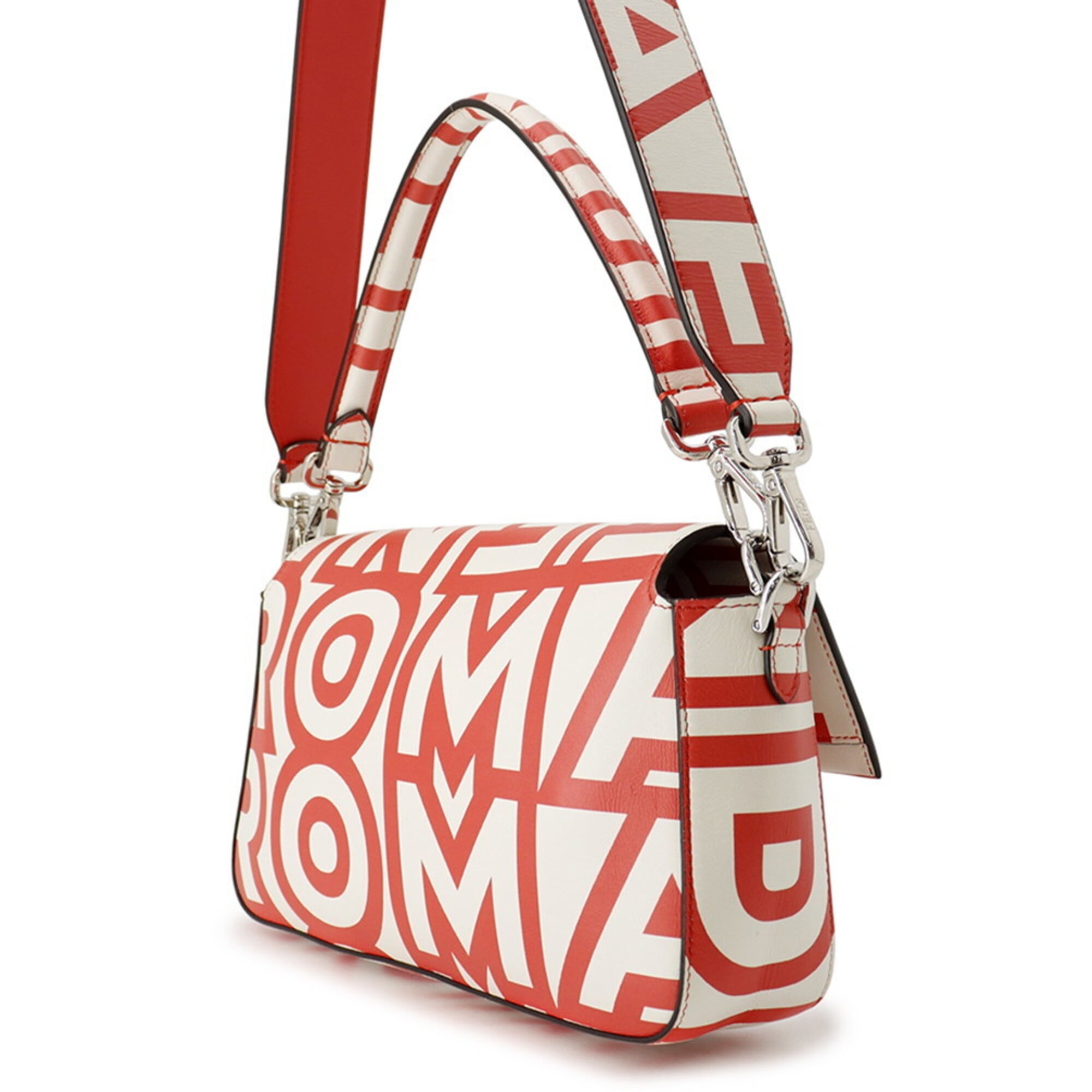 Fendi Baguette Red Color White Leather Handbag (Pre-Owned)