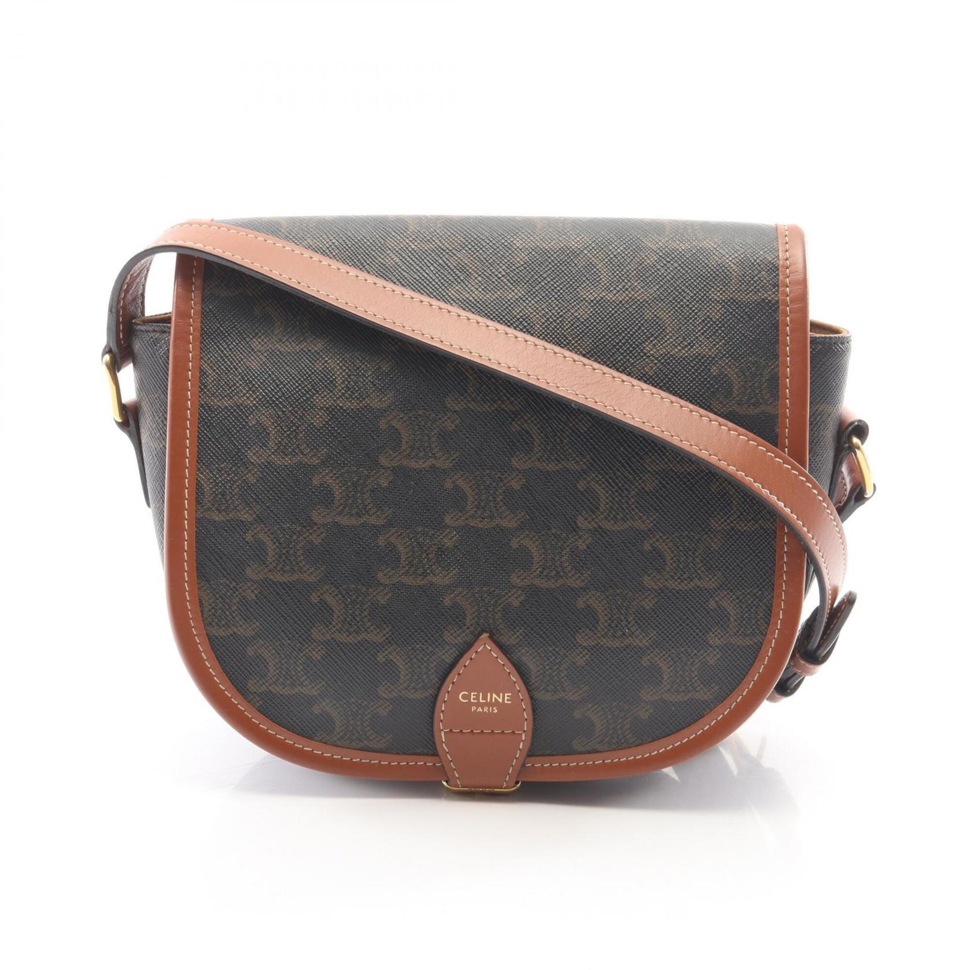 Celine Black Brown Coated Canvas Leather Handbag Shoulder Bag (Pre-Owned)