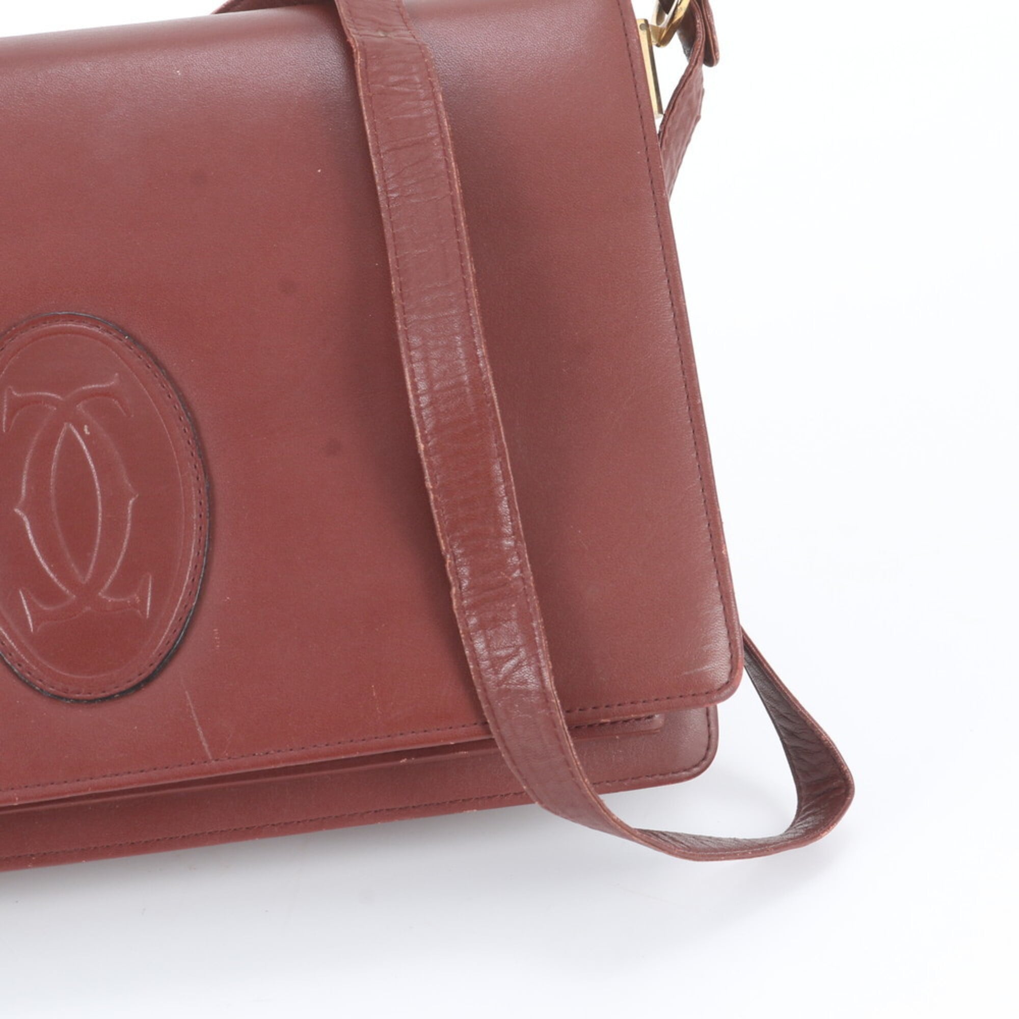 Cartier Wine Red Leather Handbag Shoulder Bag Tote Bag (Pre-Owned)