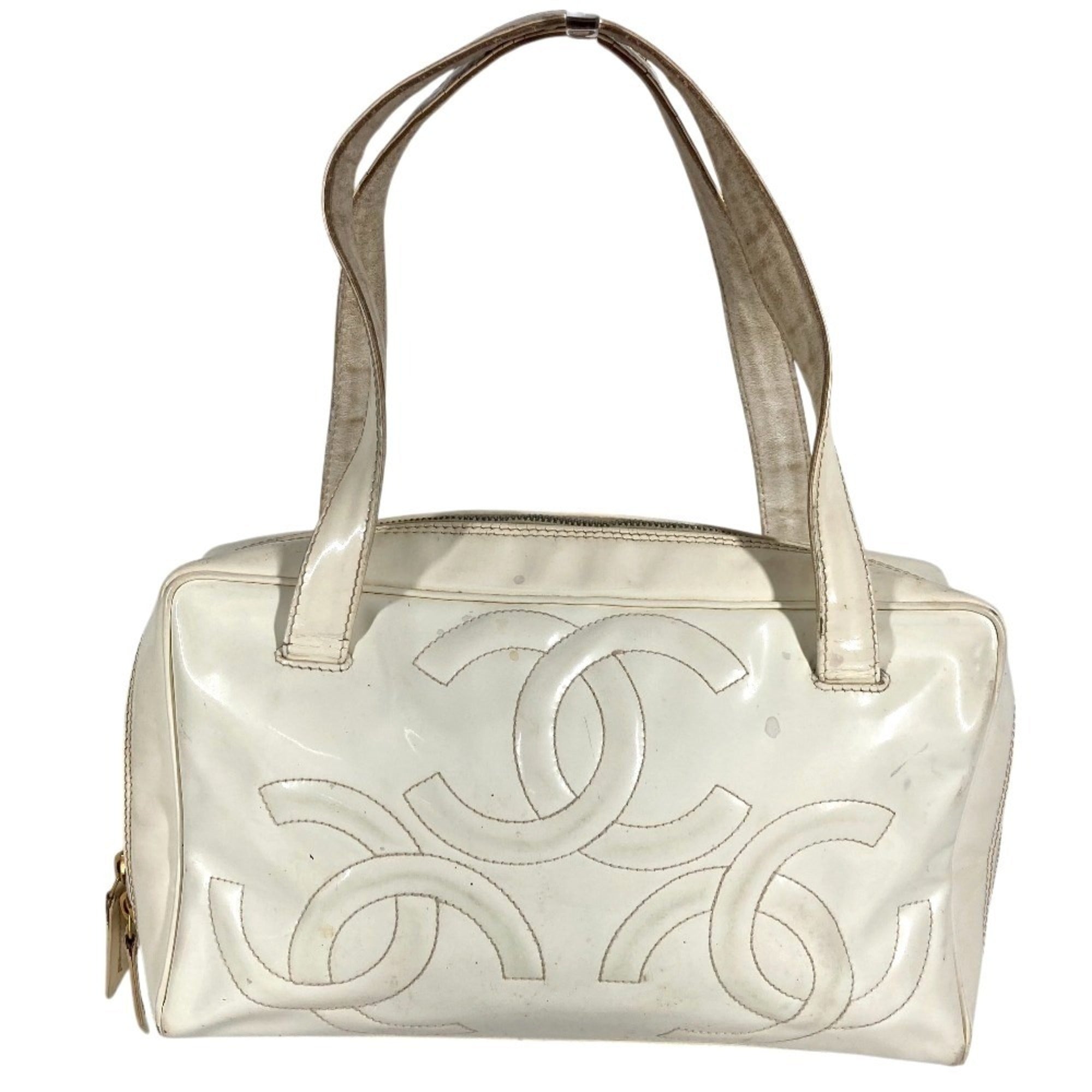 Chanel White Leather Shoulder Bag Tote Bag (Pre-Owned)
