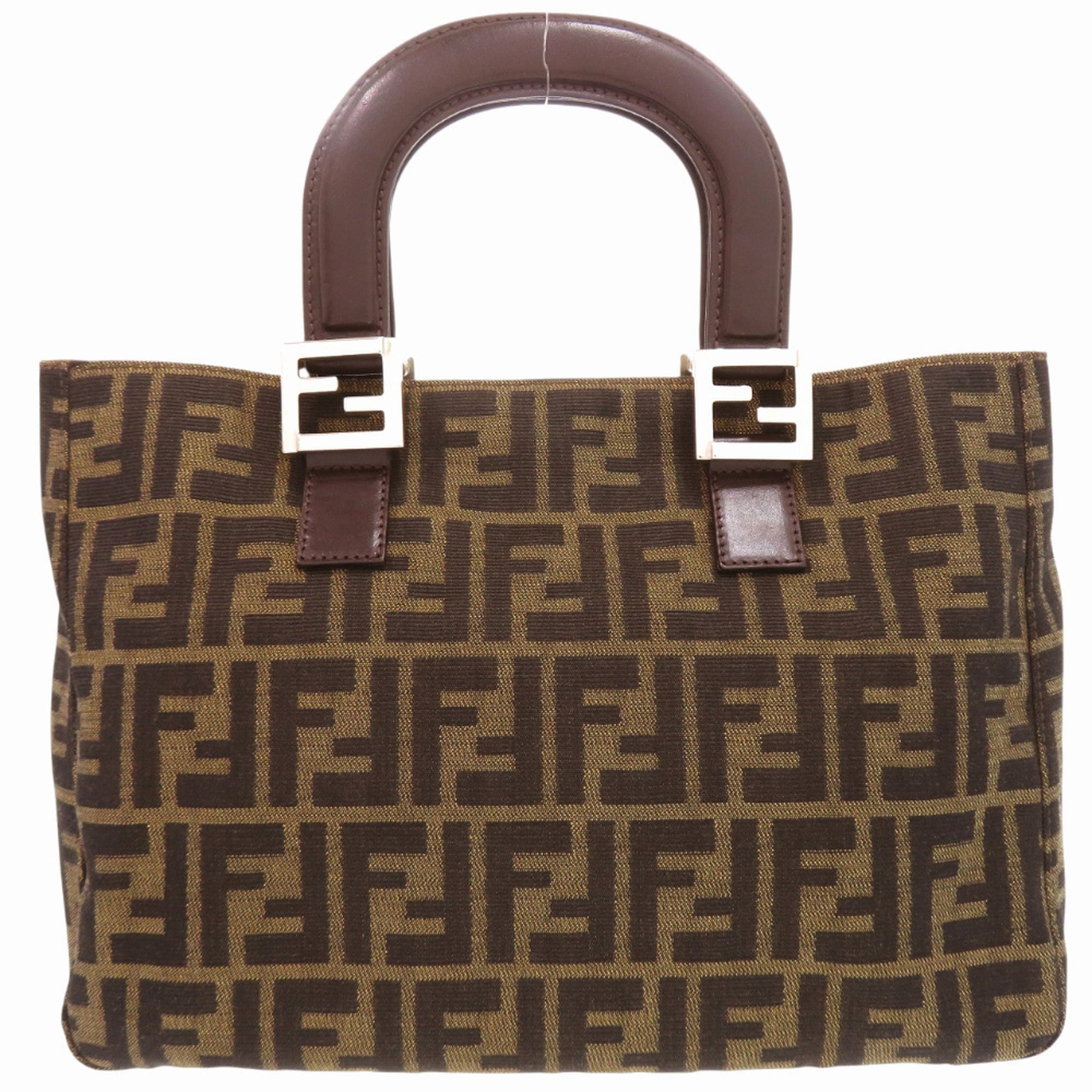 Fendi Brown Leather Canvas Handbag (Pre-Owned)