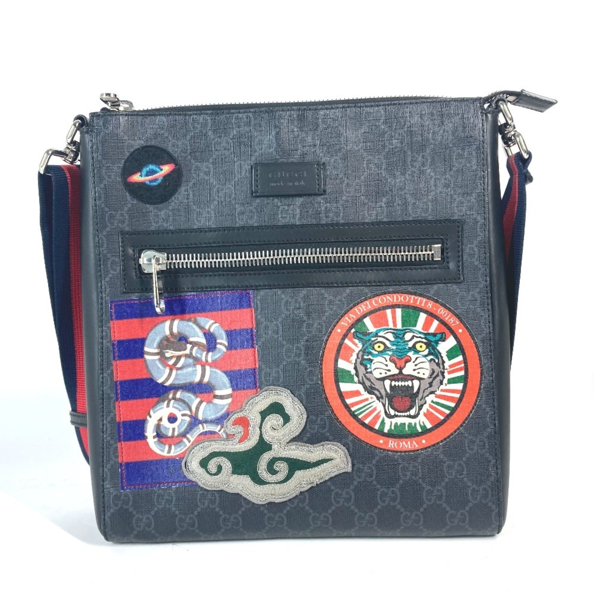 Gucci Black Multi-Color Gg Supreme Messenger Bag Shoulder Bag (Pre-Owned)