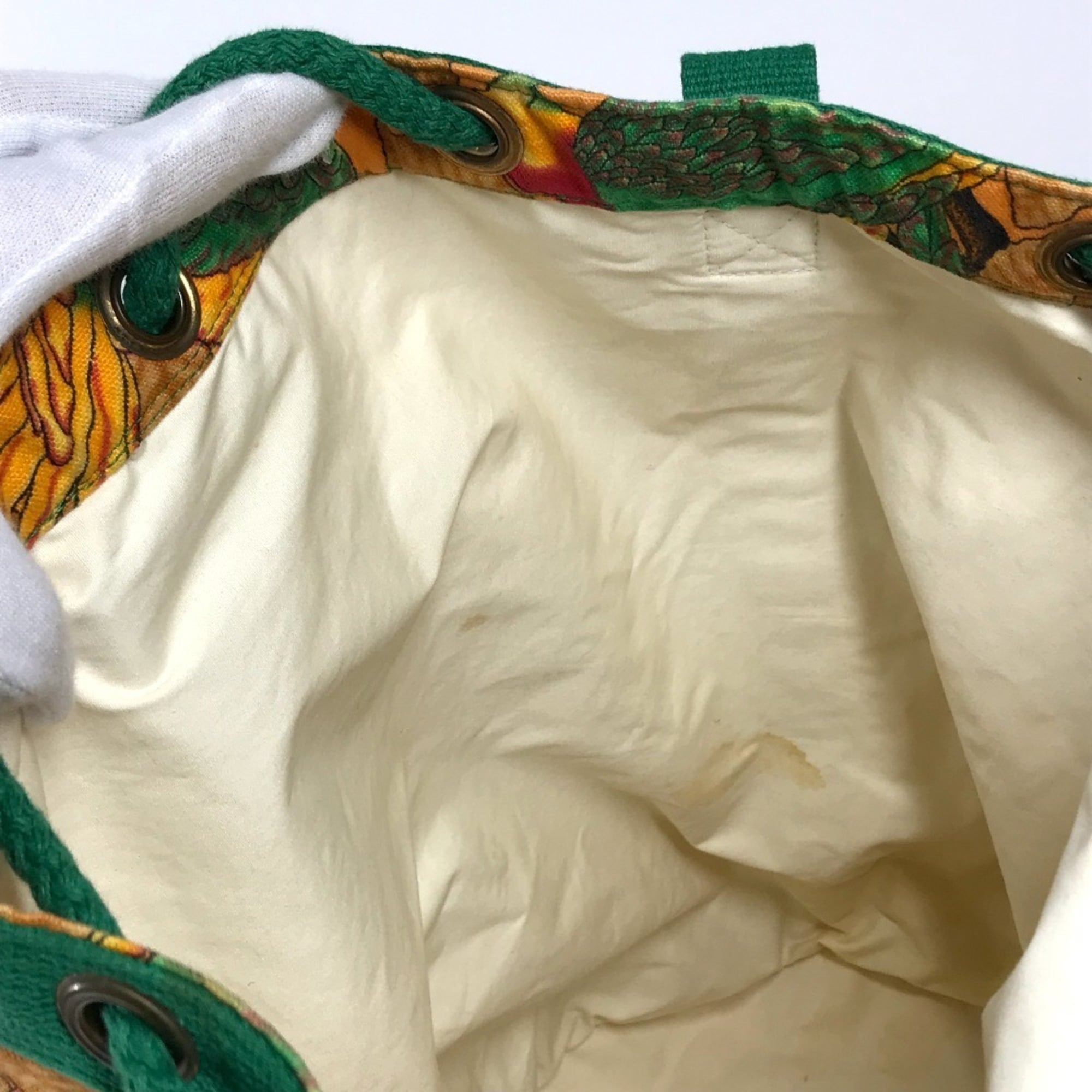 Hermes Green Yellow Cotton Shoulder Bag (Pre-Owned)