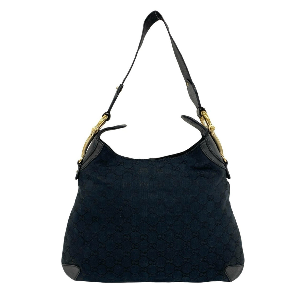 Gucci Black Canvas Leather Shoulder Bag Tote Bag (Pre-Owned)