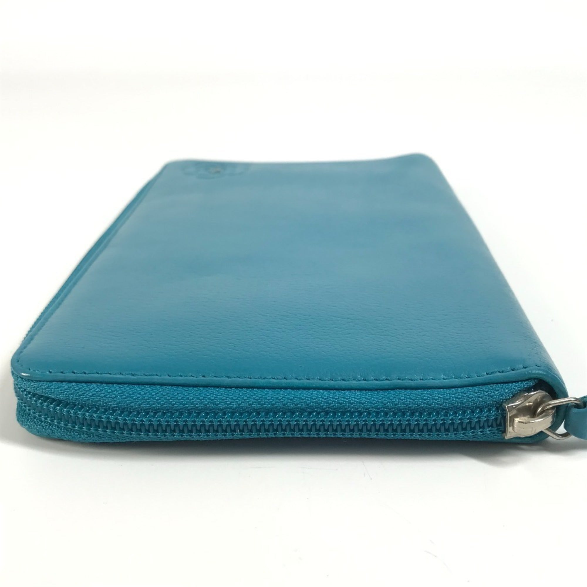 Chanel Blue Leather Long Wallet (Bi-Fold) (Pre-Owned)