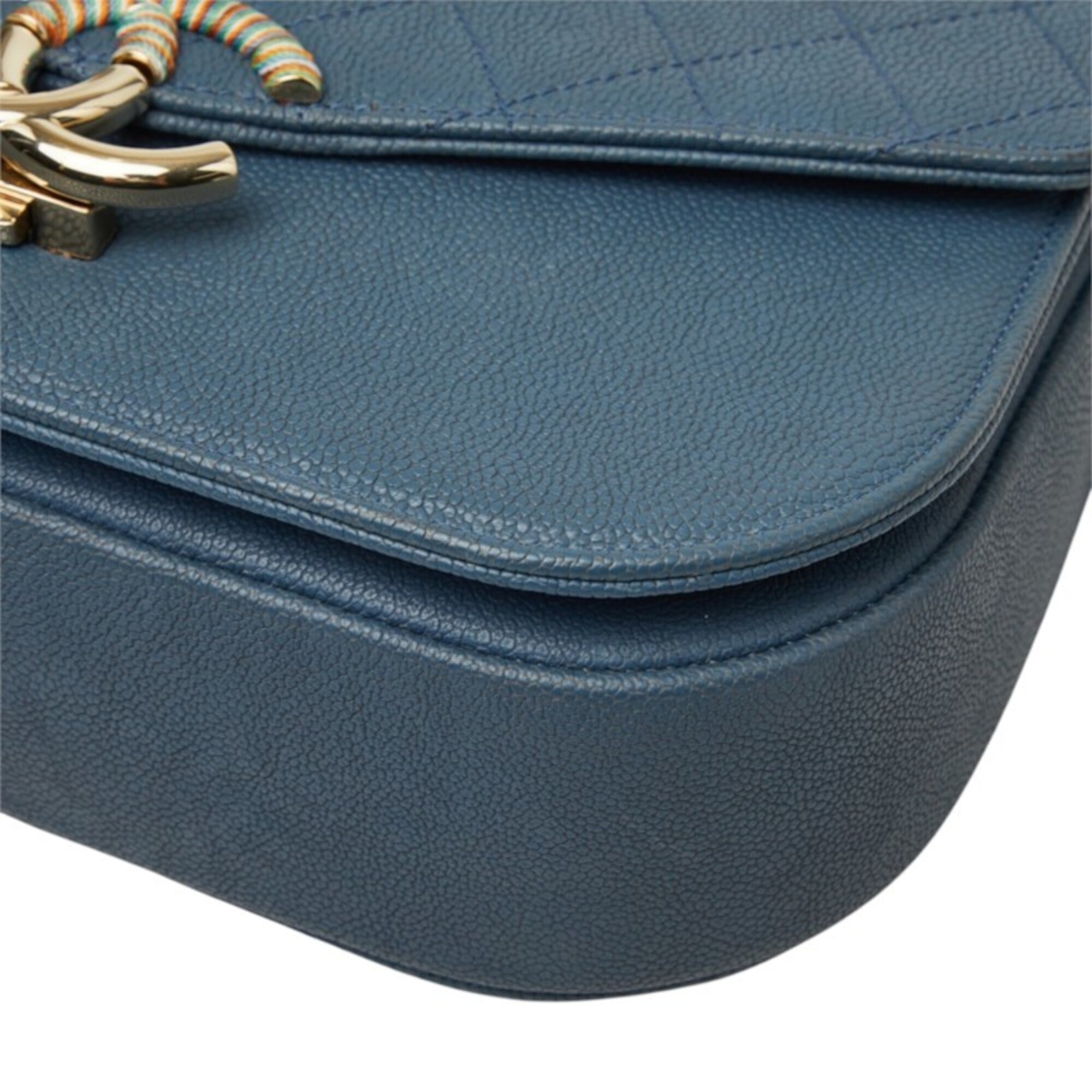 Chanel Blue Grained Calfskin Handbag Shoulder Bag (Pre-Owned)
