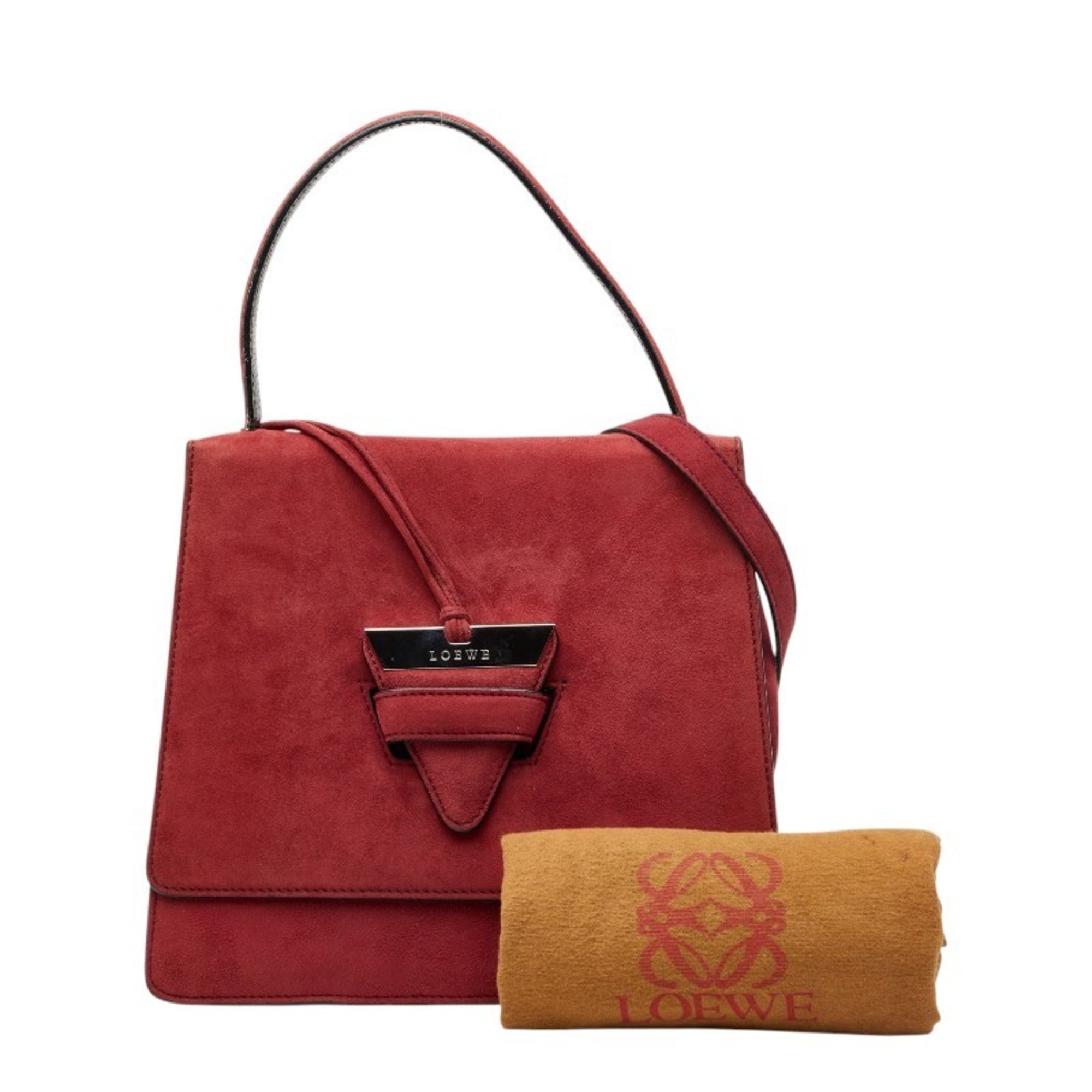 Loewe Red Color Suede Handbag Shoulder Bag (Pre-Owned)