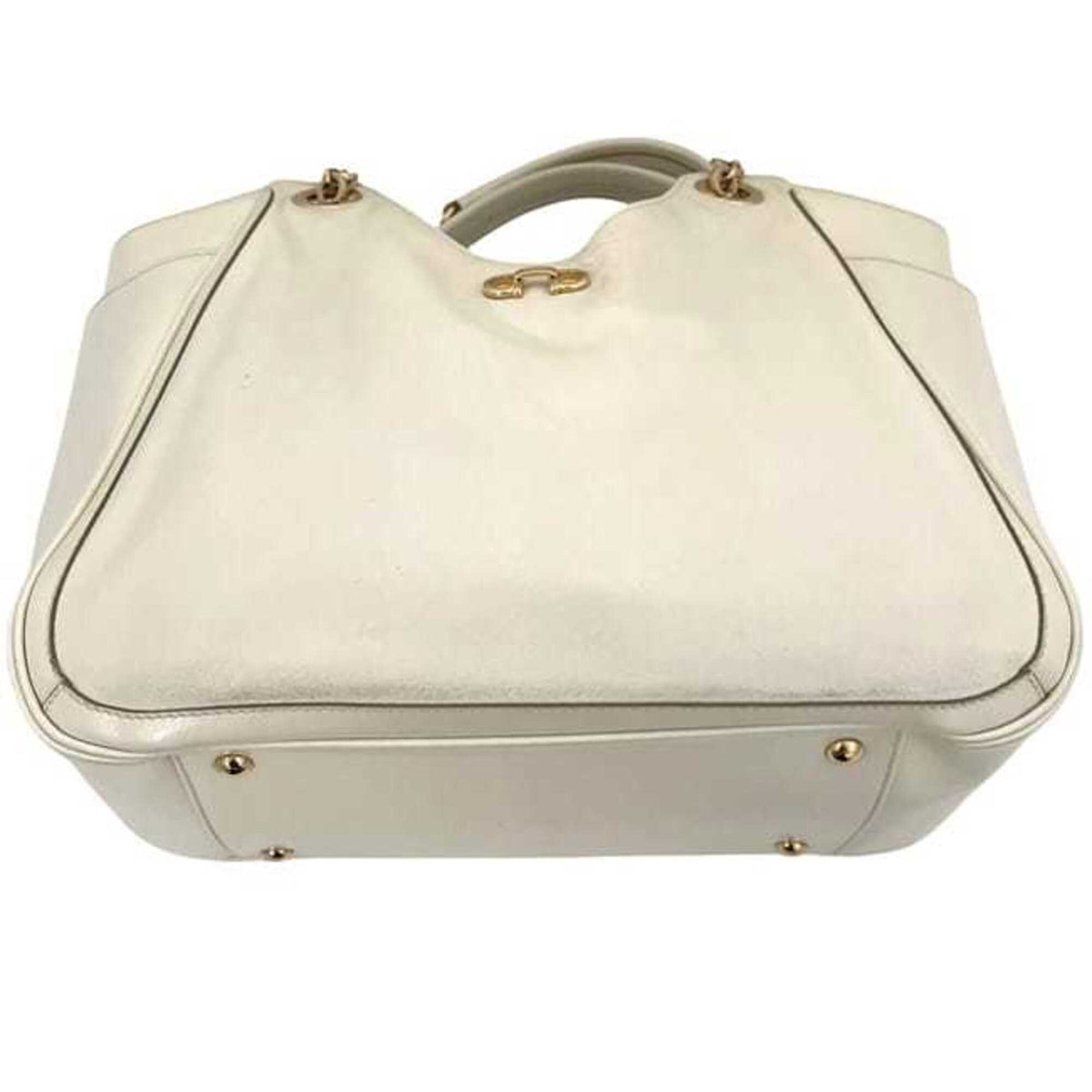 Salvatore Ferragamo Gancini Cream White Leather Tote Bag (Pre-Owned)