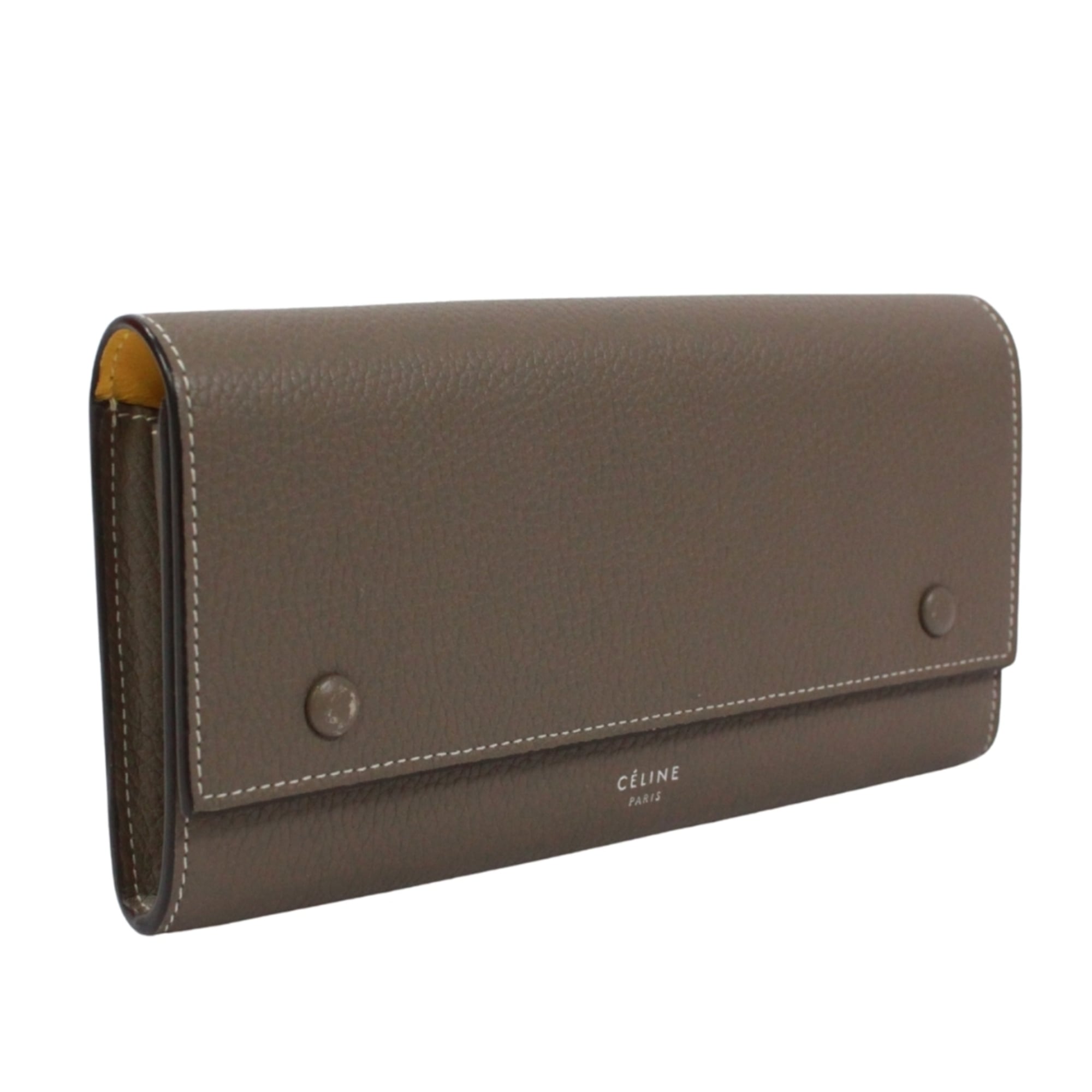 Celine Grayish Yellow Leather Long Wallet (Bi-Fold) (Pre-Owned)