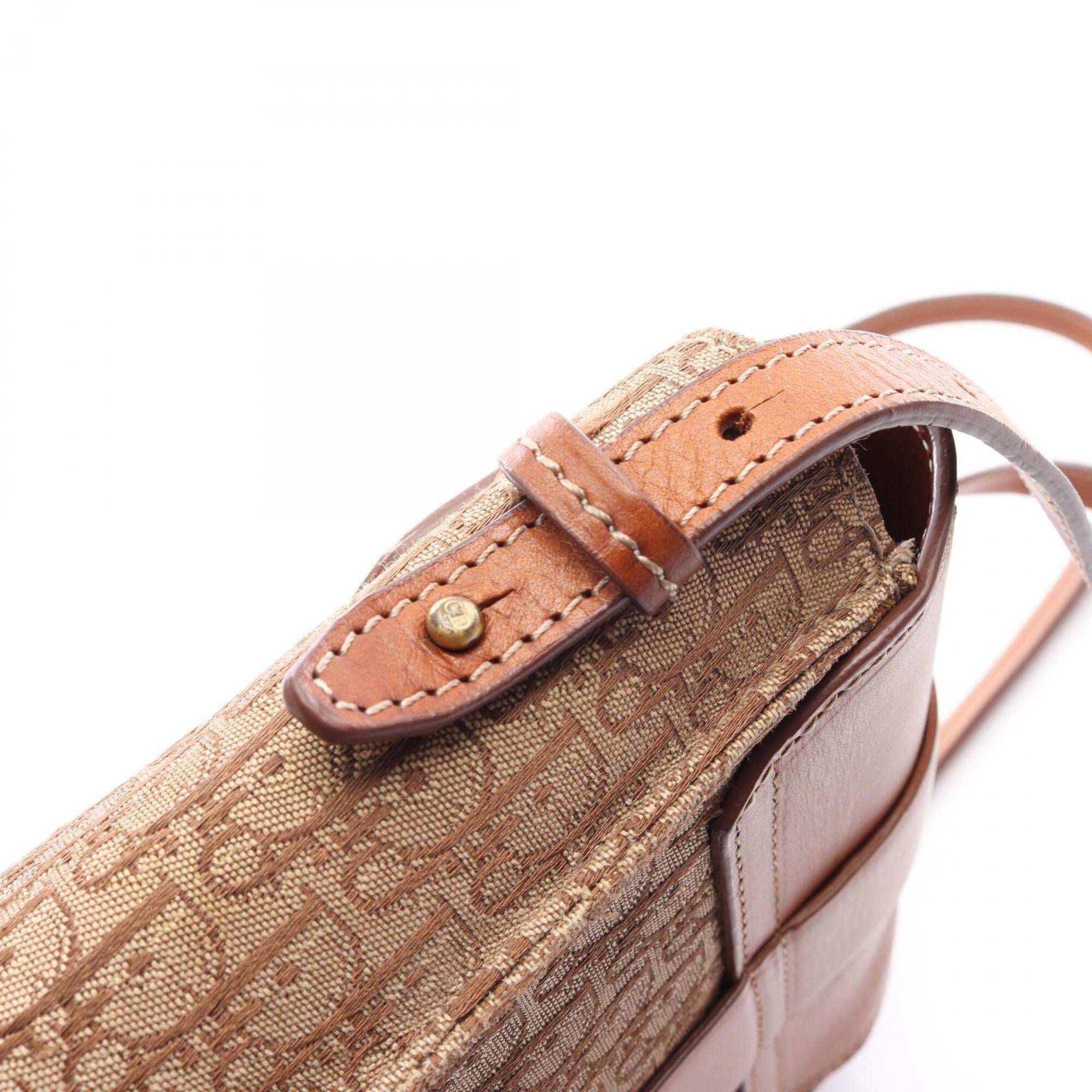 Christian Dior Beige Brown Canvas Leather Handbag Shoulder Bag (Pre-Owned)