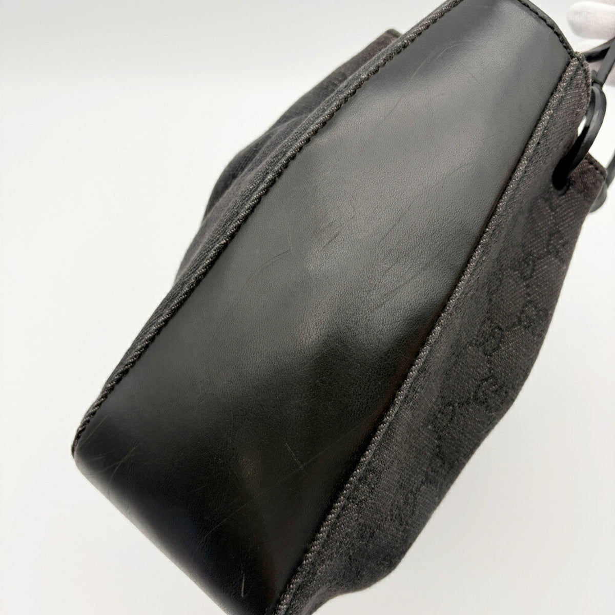 Gucci Black Gg Canvas Leather Handbag Tote Bag (Pre-Owned)
