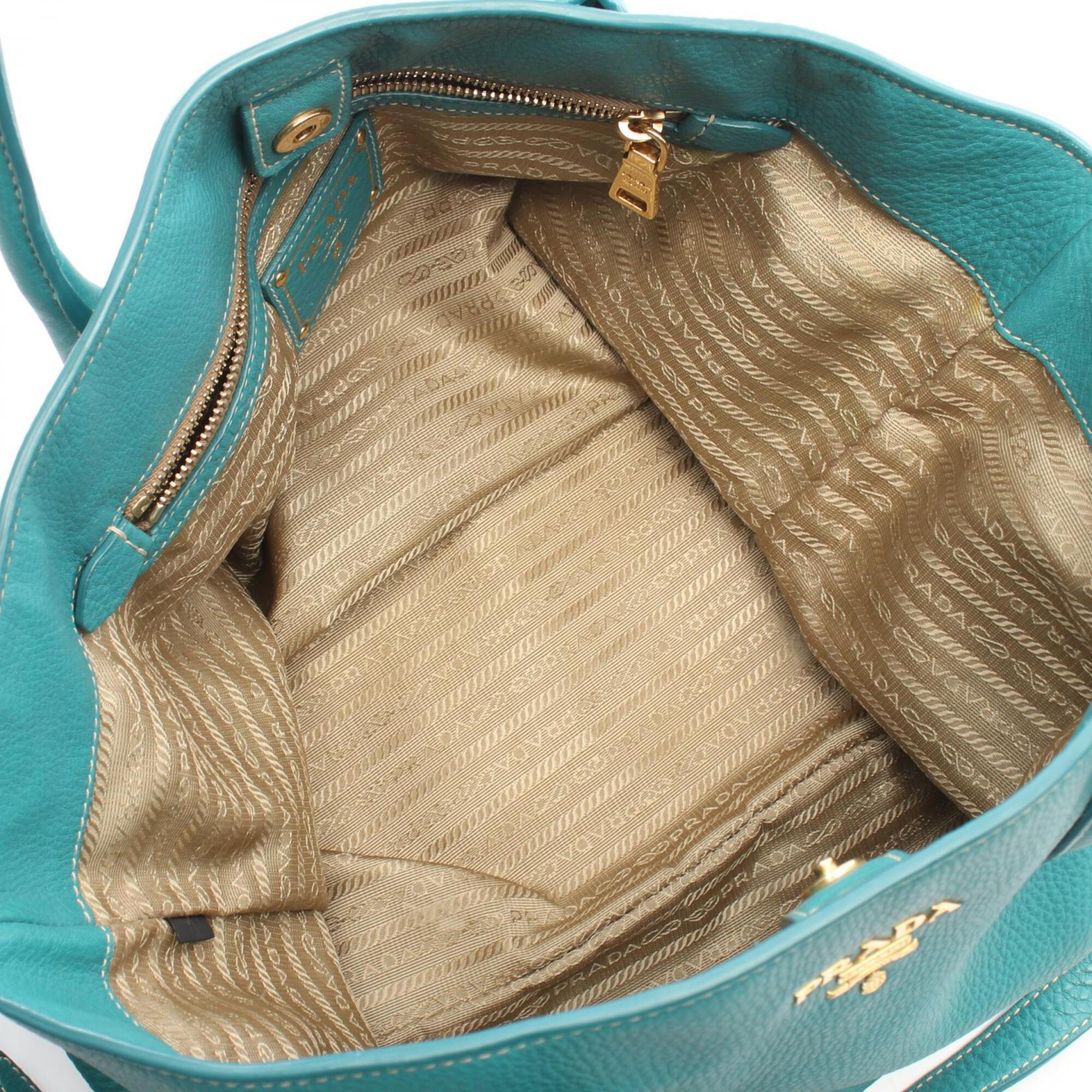 Prada Green Leather Handbag Tote Bag (Pre-Owned)