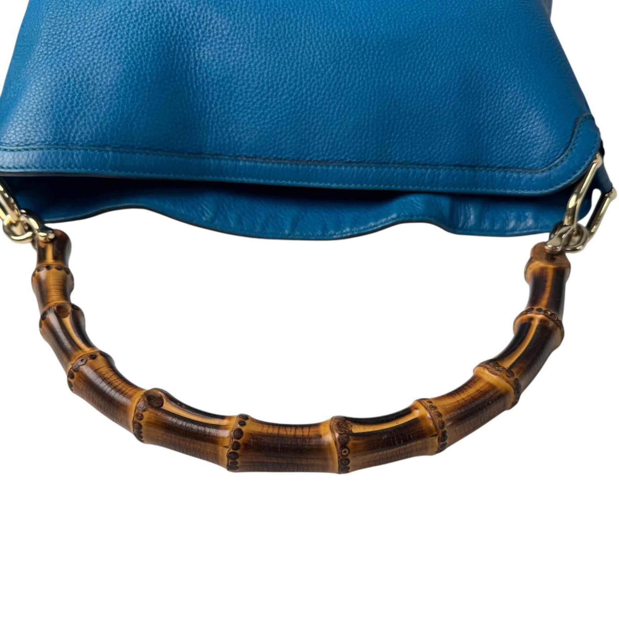 Gucci Blue Leather Bamboo Handbag Shoulder Bag (Pre-Owned)