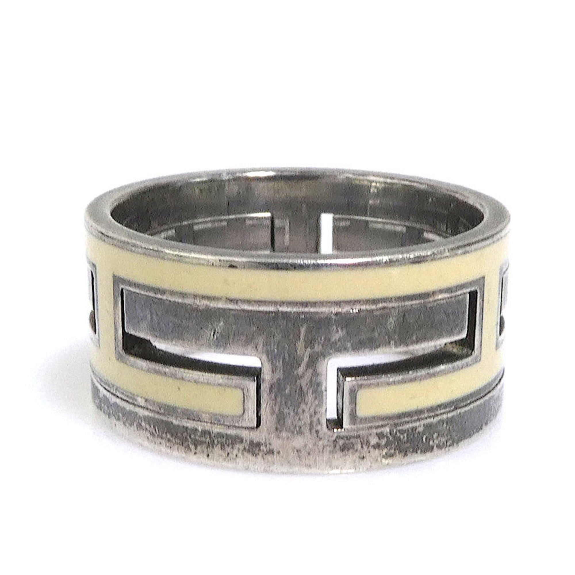 Hermes Silver Cream Silver 925 Band Ring (Pre-Owned)