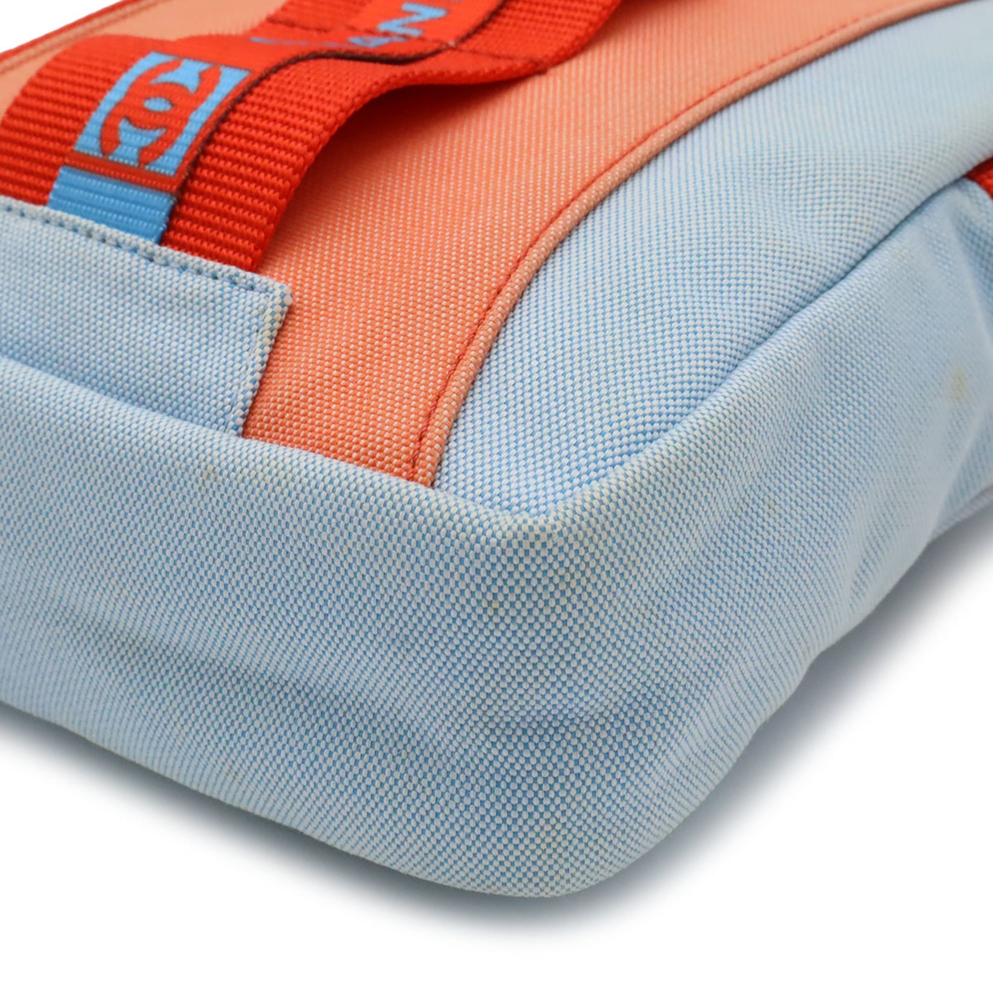 Chanel Clear Light Blue Red Color Nylon Canvas Pochette Shoulder Bag (Pre-Owned)