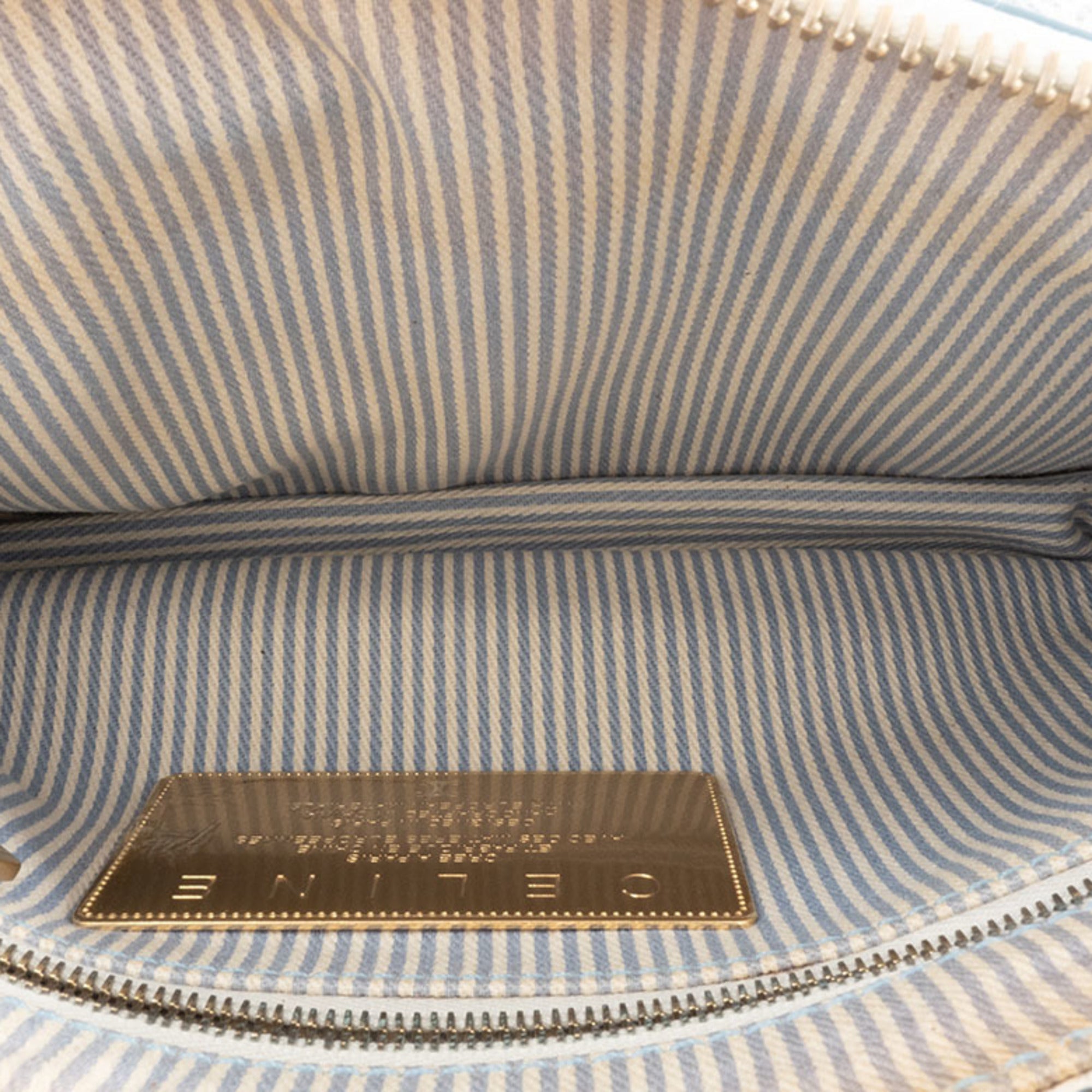 Celine Macadam Blue White Canvas Leather Shoulder Bag (Pre-Owned)