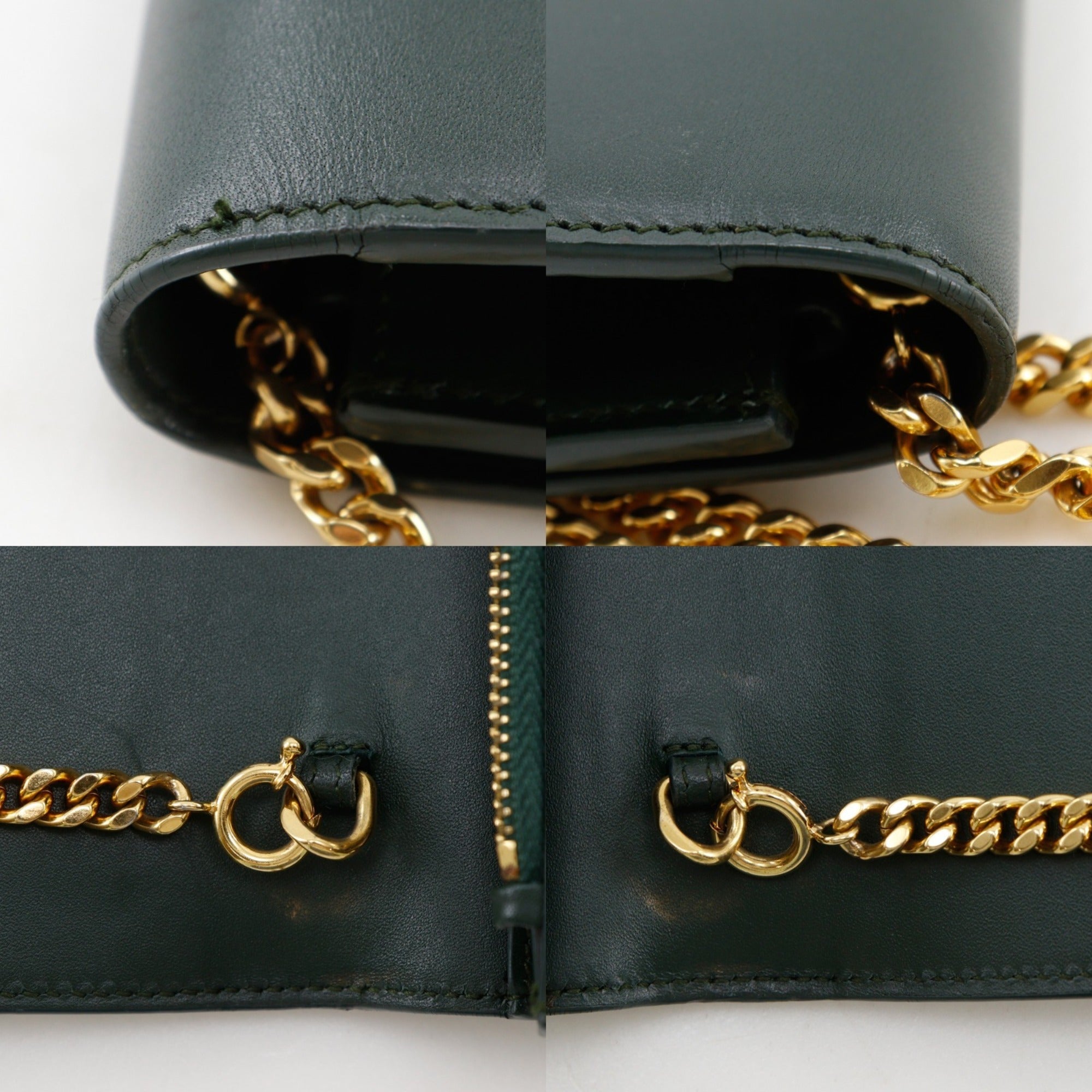 Saint Laurent Green Leather Chain/Shoulder Wallet (Pre-Owned)