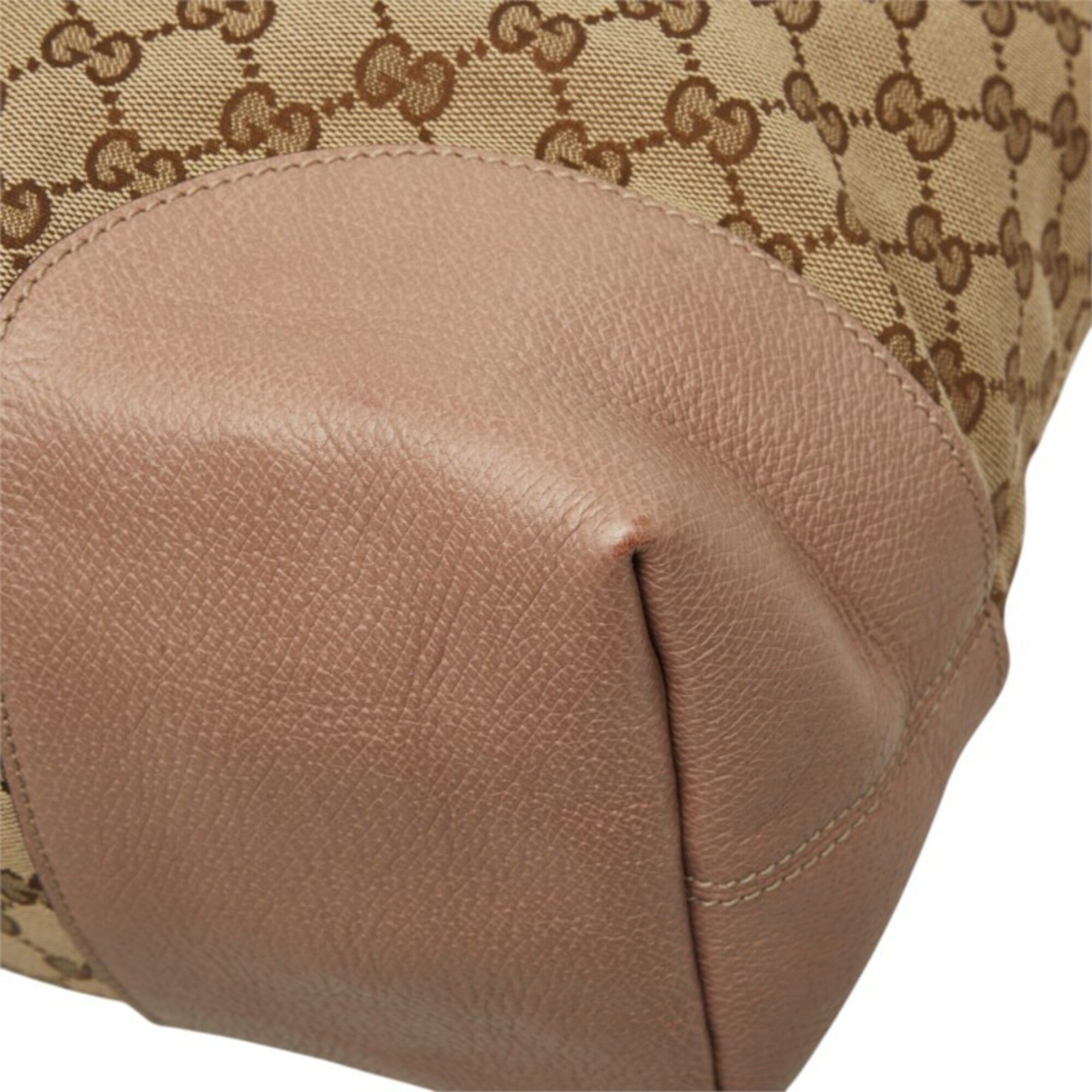 Gucci Beige Pink Canvas Leather Handbag Shoulder Bag (Pre-Owned)