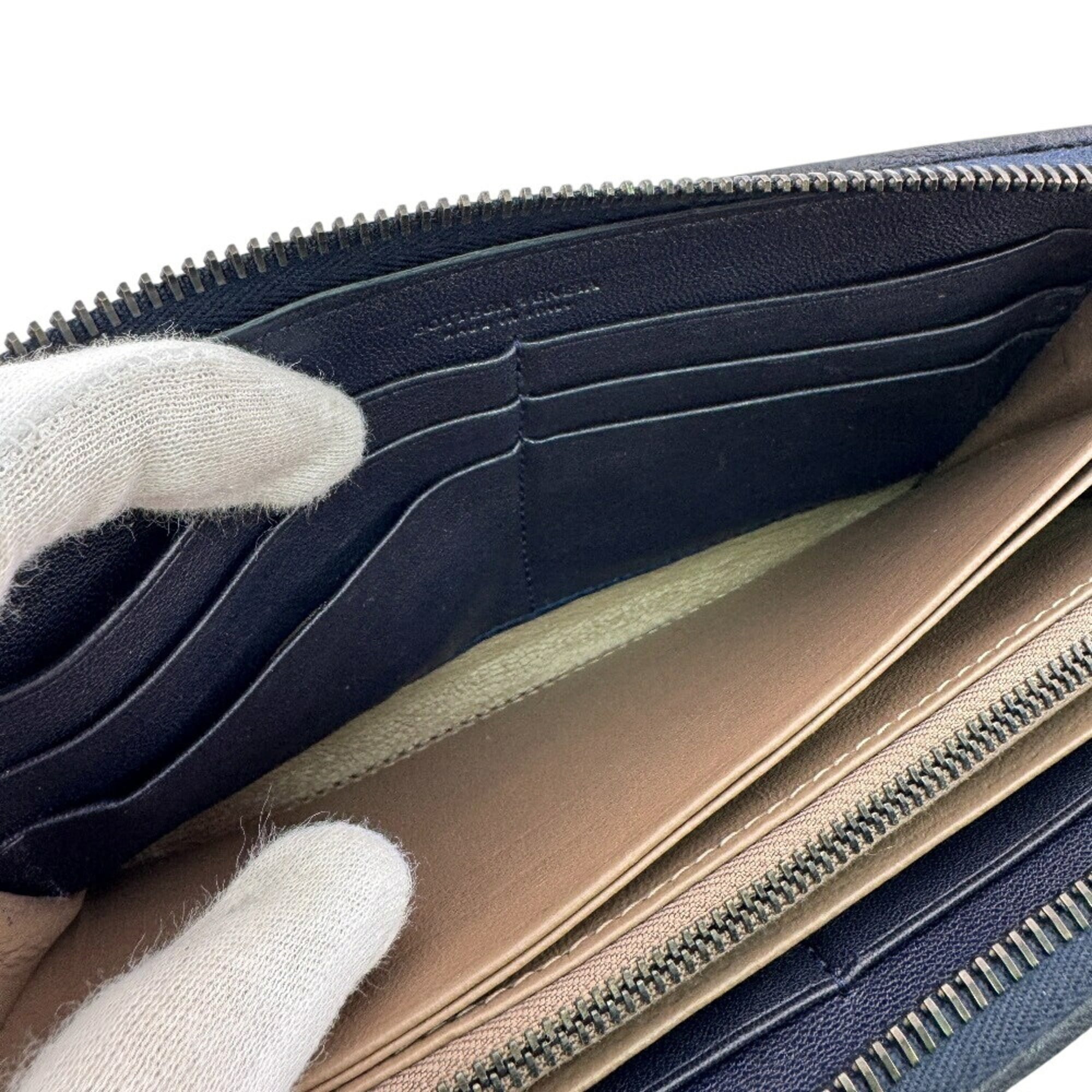 Bottega Veneta Intrecciato Navy Intrecciato Long Wallet (Bi-Fold) (Pre-Owned)