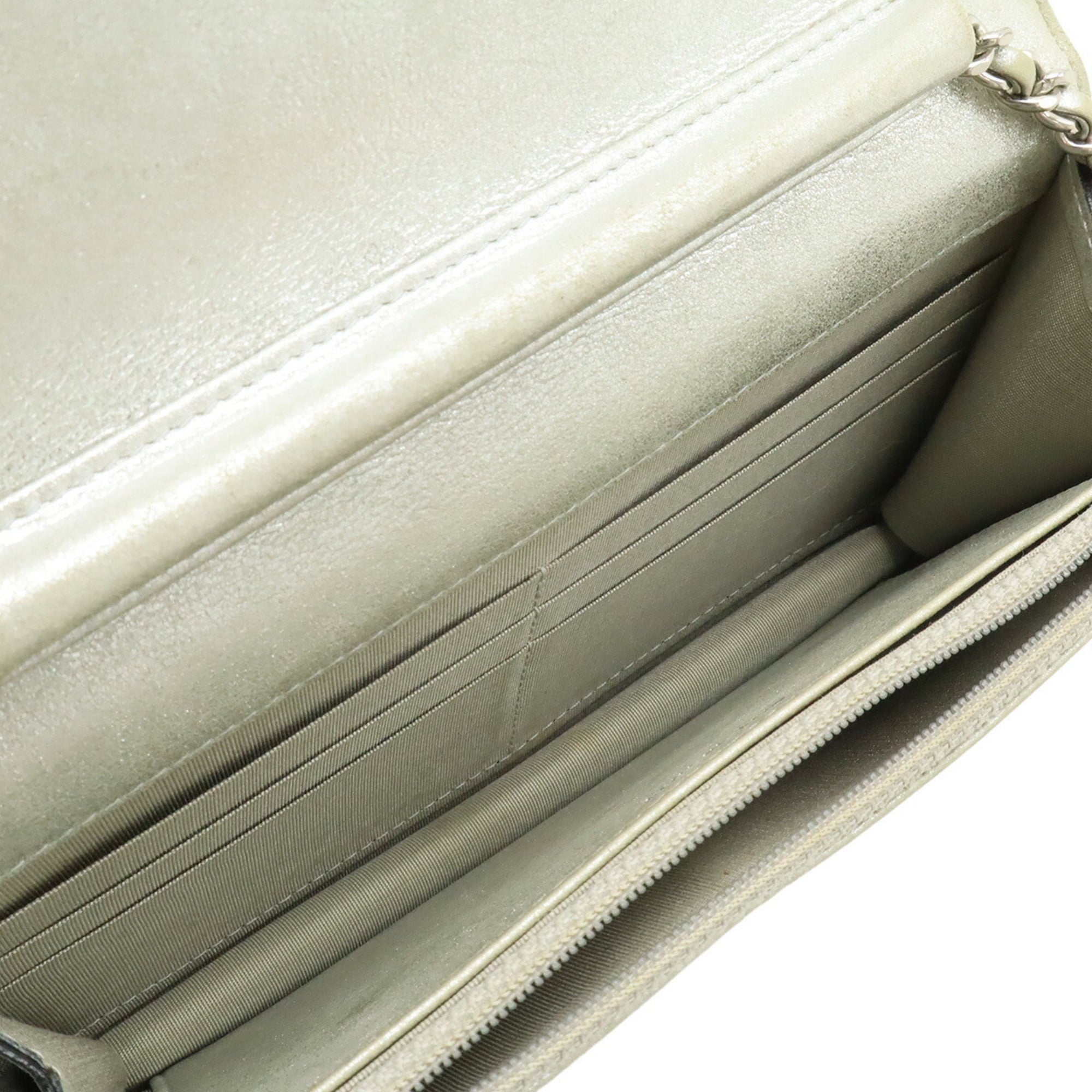 Chanel Black Metallic Silver Leather Chain/Shoulder Wallet (Pre-Owned)