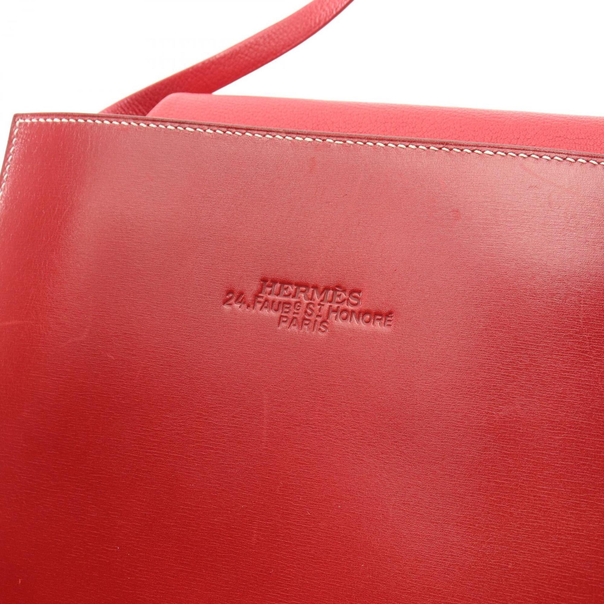 Hermes Red Color Chevre Leather Box Calf Leather Handbag (Pre-Owned)