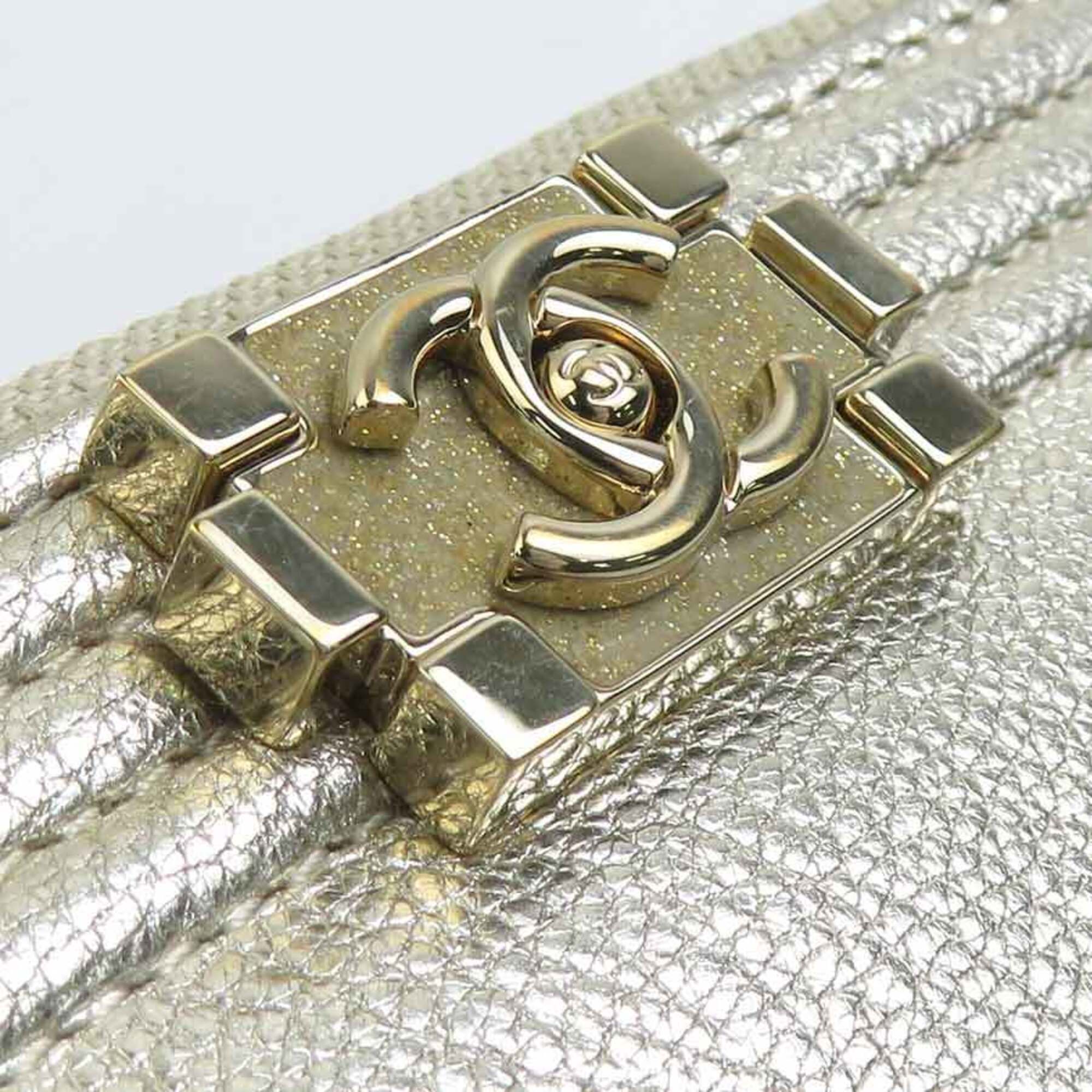 Chanel Gold Black Leather Long Wallet (Bi-Fold) (Pre-Owned)