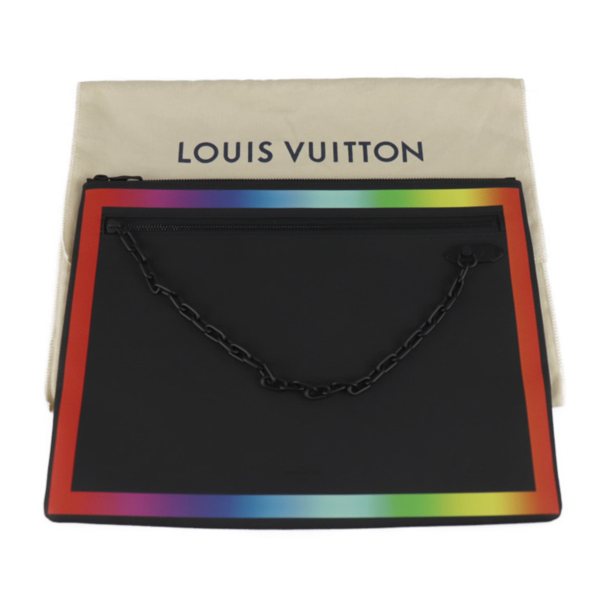 Louis Vuitton Black Multi-Color Taiga Leather Clutch Bag Handbag (Pre-Owned)
