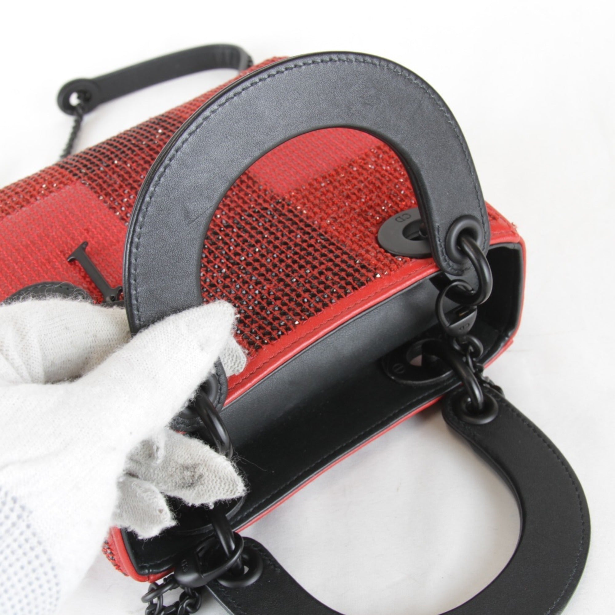 Christian Dior Red Color Rhinestone Leather Shoulder Bag (Pre-Owned)