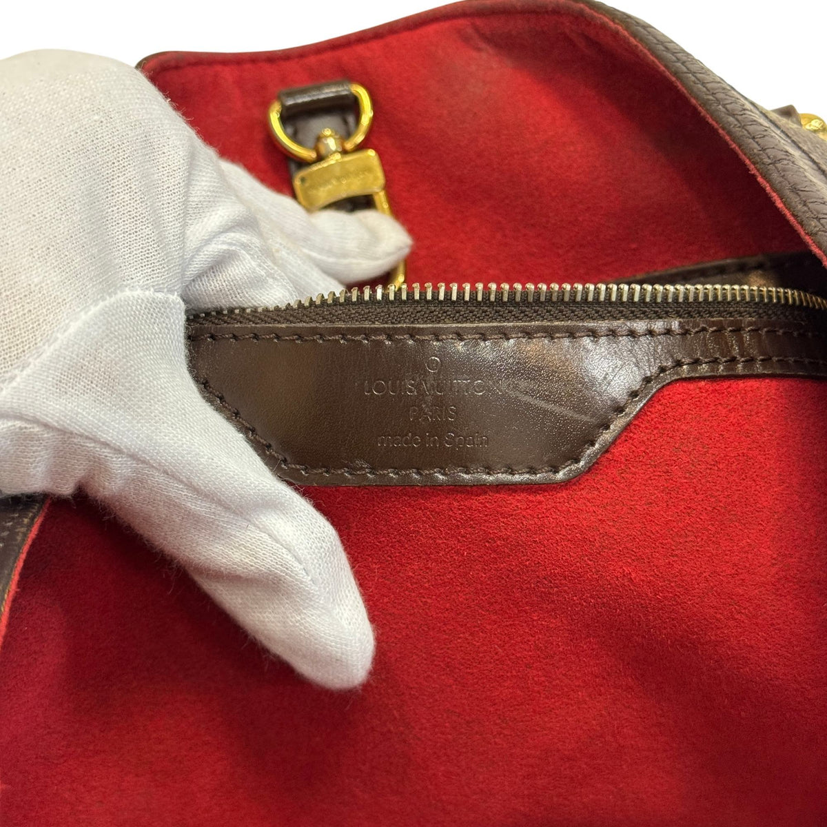 Louis Vuitton Brown Damier Canvas Ebene Red Color Damier Canvas Handbag (Pre-Owned)